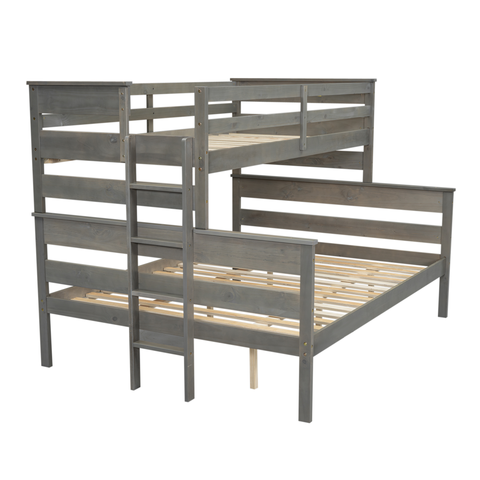 Wood Twin XL over Full/Queen Bunk Bed with Ladder, Gray/White 