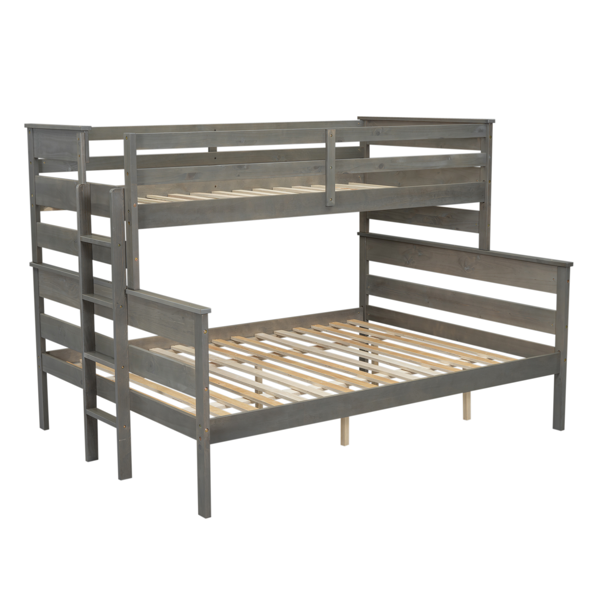 Wood Twin XL over Full/Queen Bunk Bed with Ladder, Gray/White 