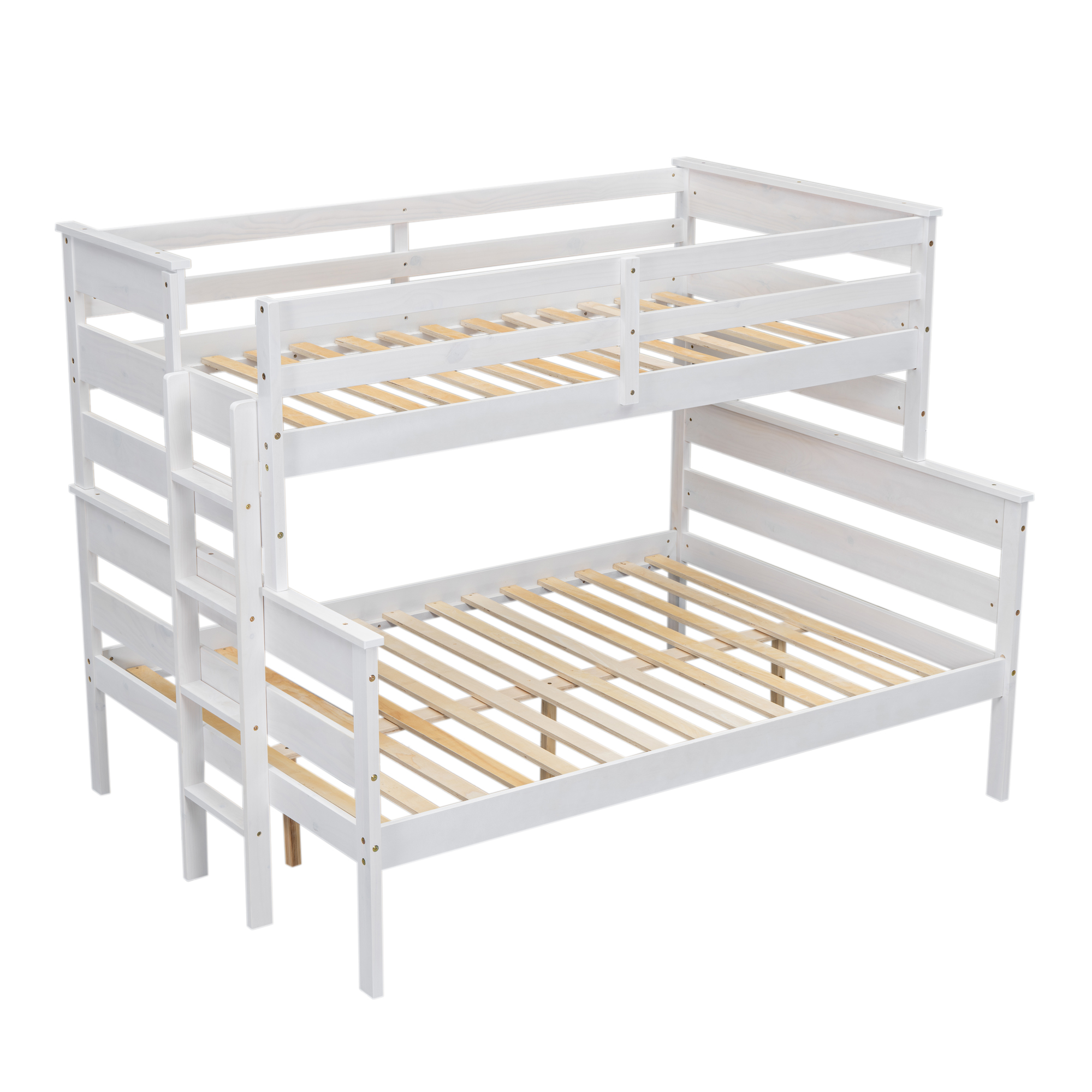 Wood Twin XL over Full/Queen Bunk Bed with Ladder, Gray/White 