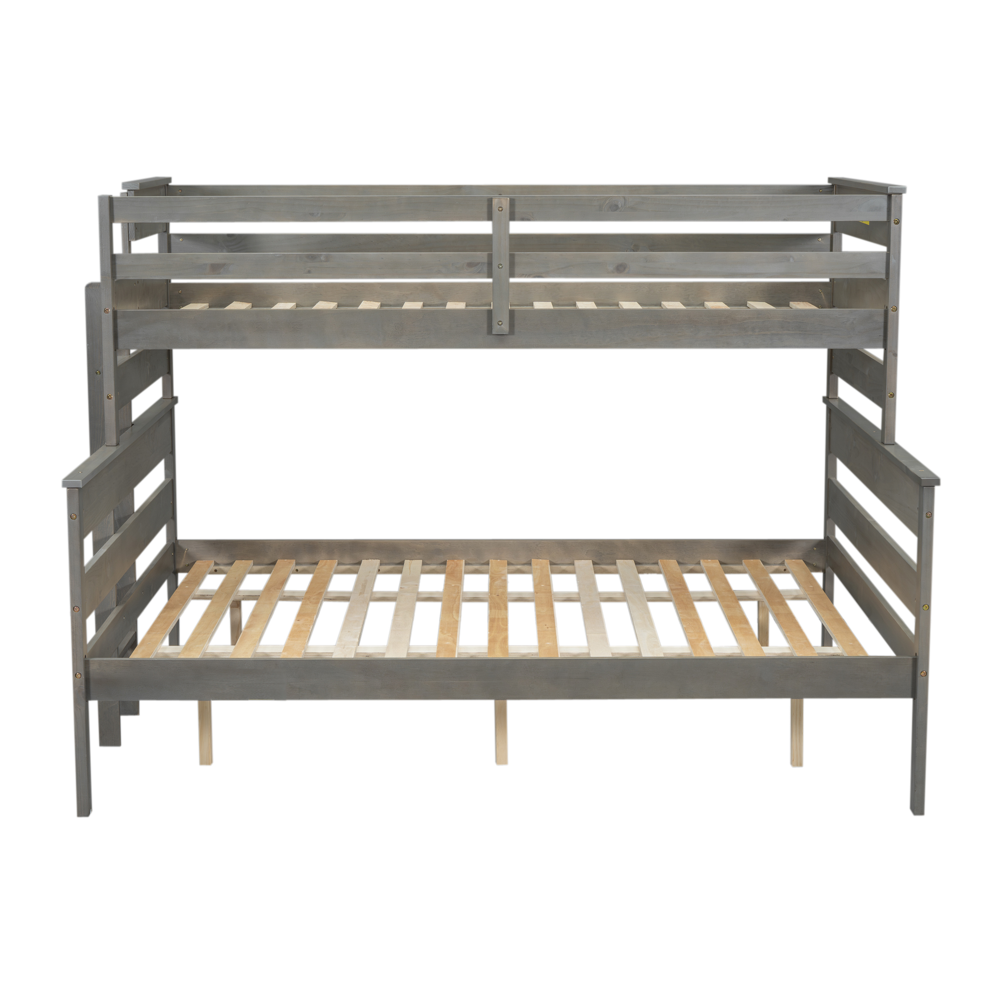 Wood Twin XL over Full/Queen Bunk Bed with Ladder, Gray/White 