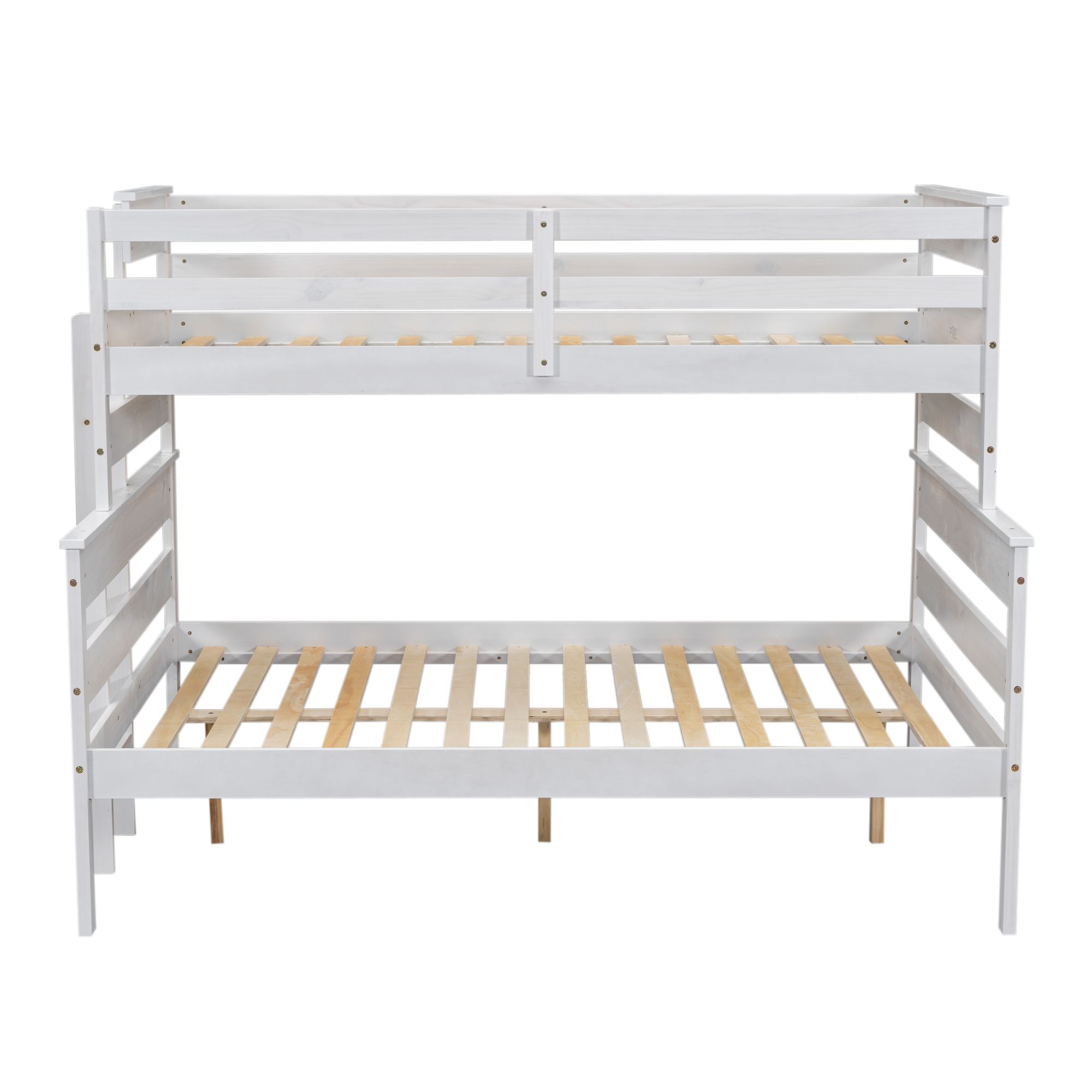 Wood Twin XL over Full/Queen Bunk Bed with Ladder, Gray/White 