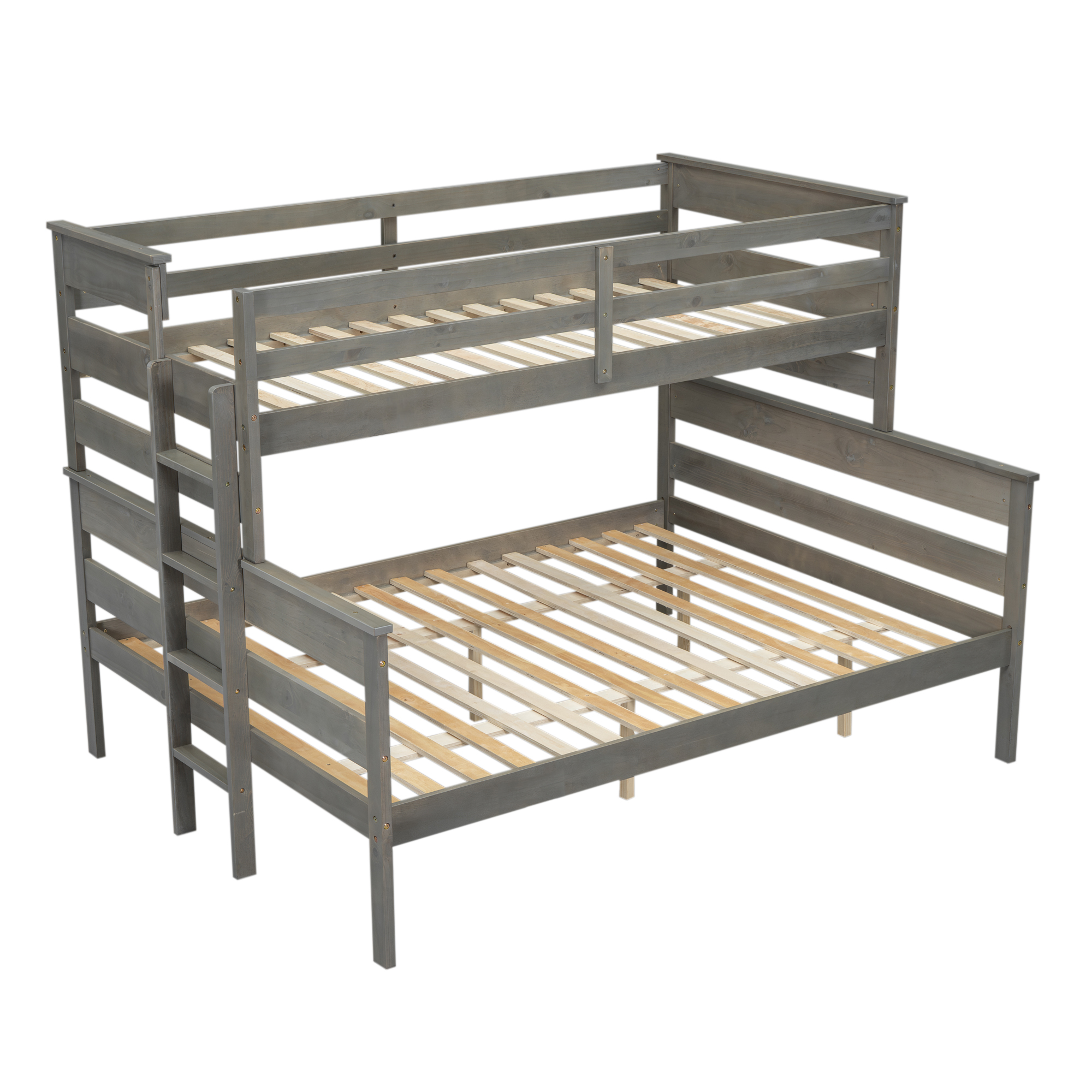 Wood Twin XL over Full/Queen Bunk Bed with Ladder, Gray/White 