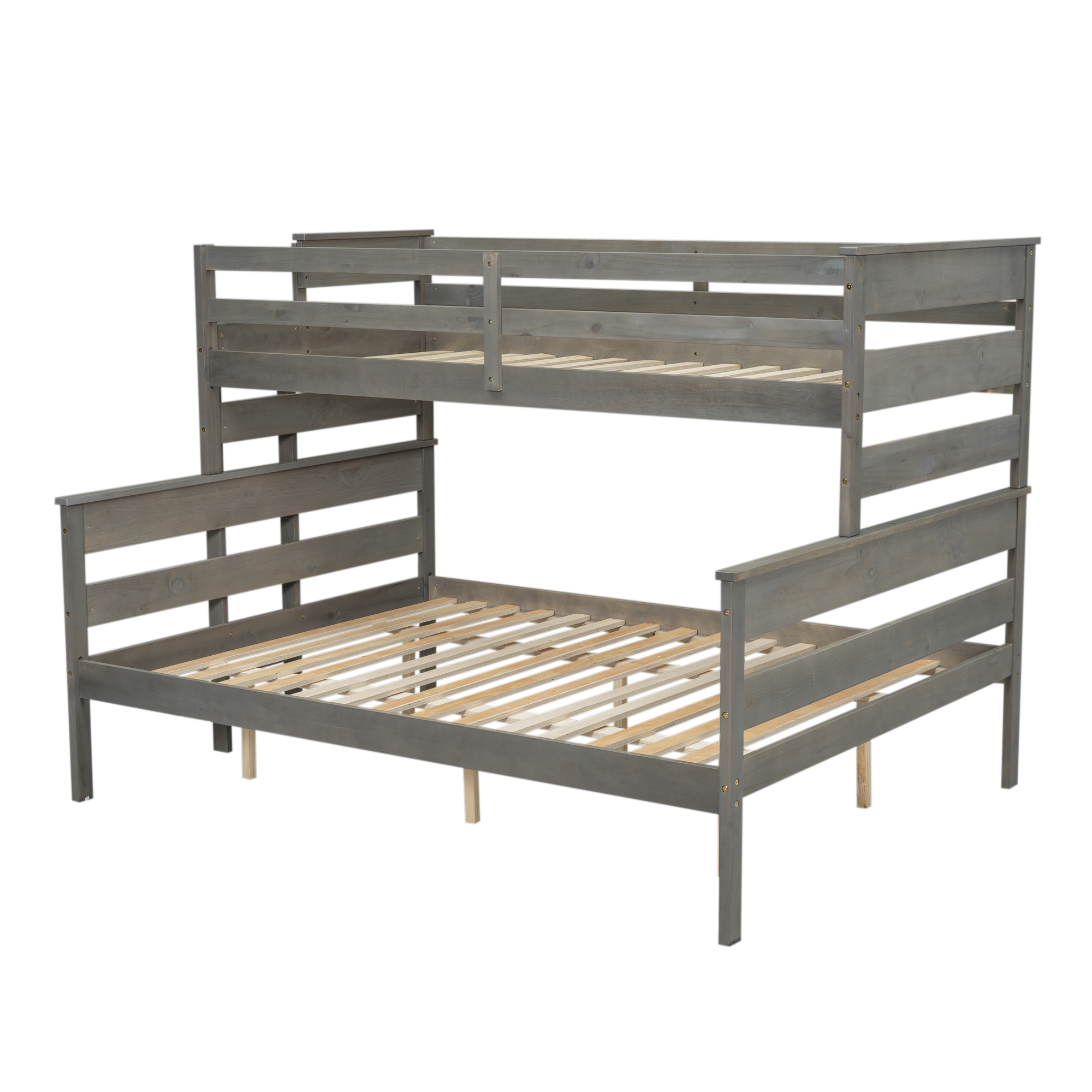 Wood Twin XL over Full/Queen Bunk Bed with Ladder, Gray/White 