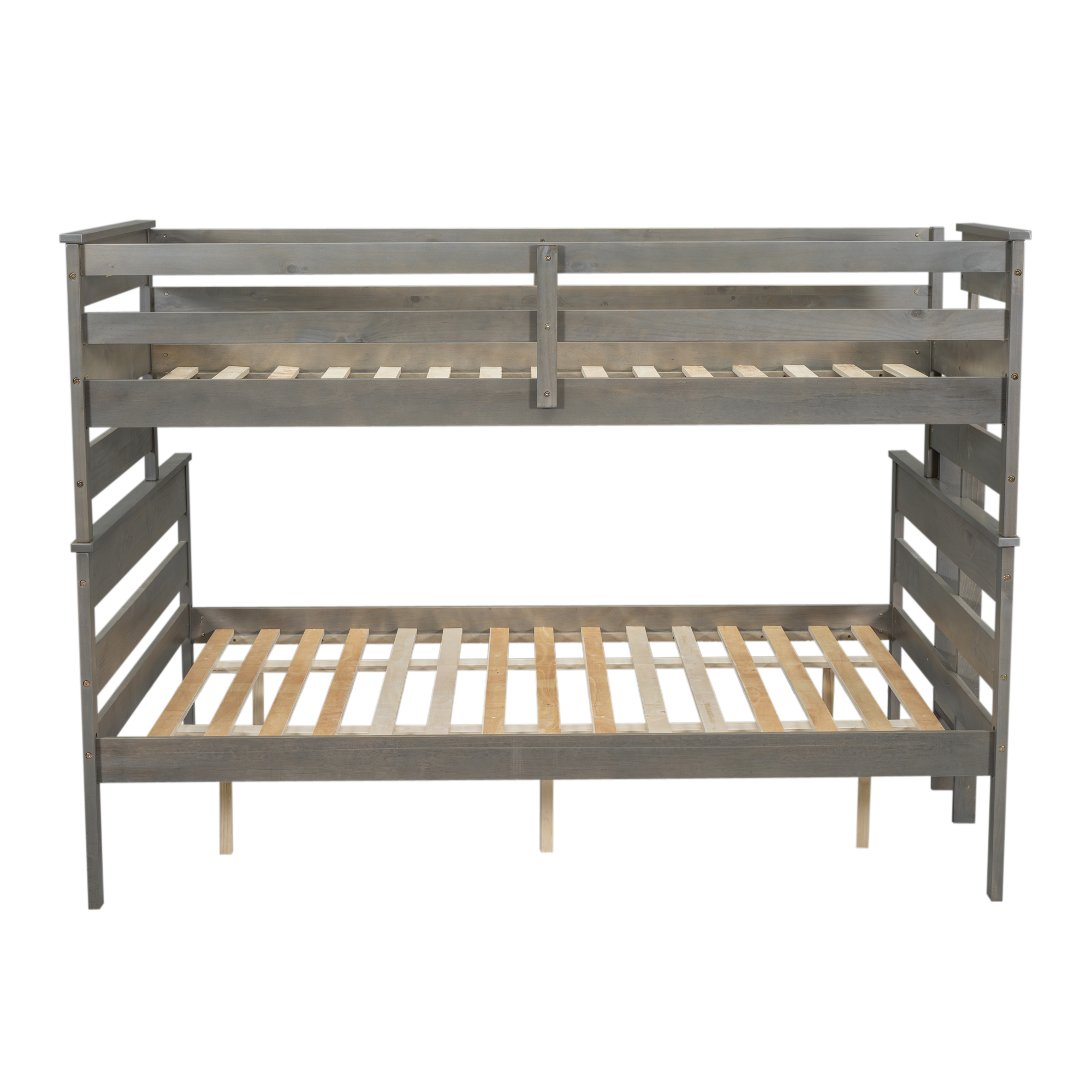 Wood Twin XL over Full/Queen Bunk Bed with Ladder, Gray/White 