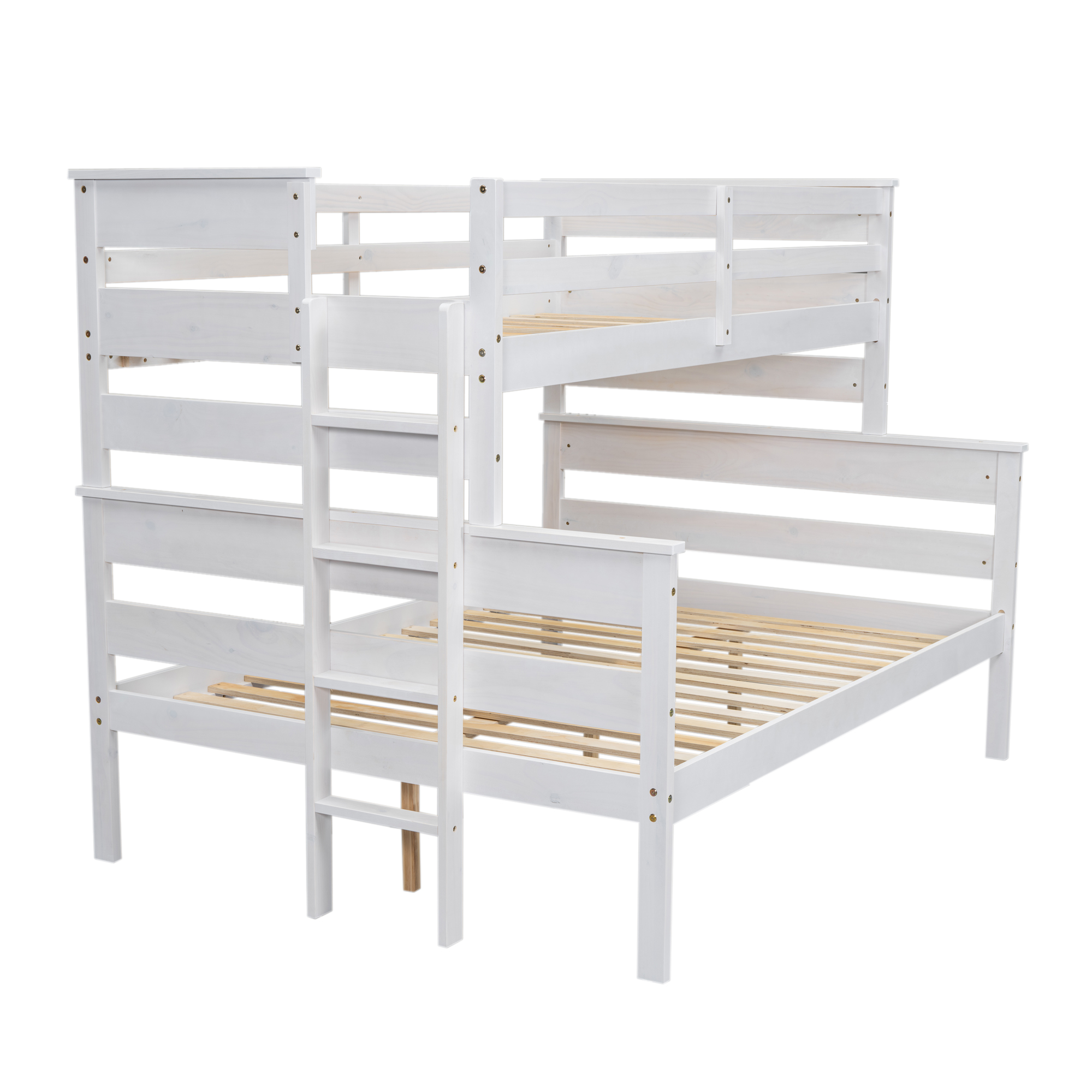 Wood Twin XL over Full/Queen Bunk Bed with Ladder, Gray/White 