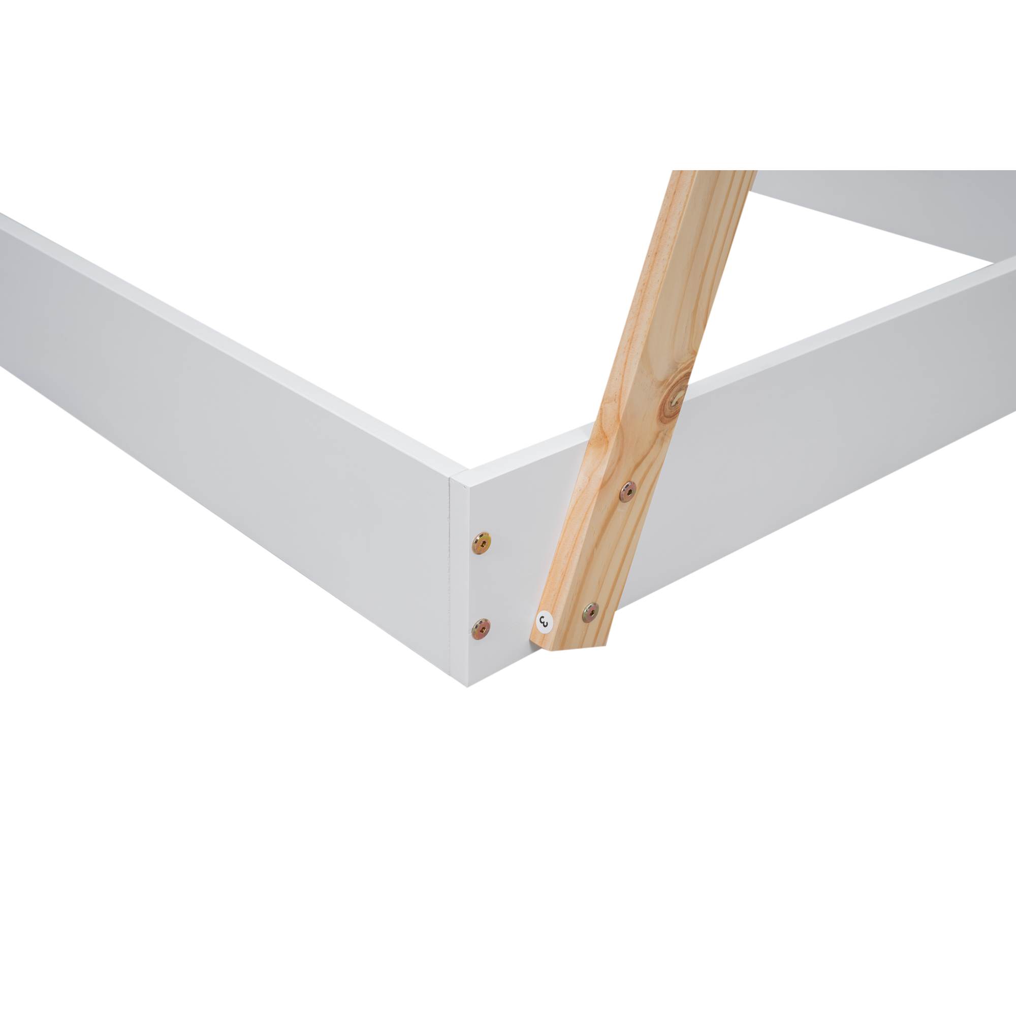 Twin Size Tent Floor Bed with Triangle Structure, White+Natural/Black+Brown 