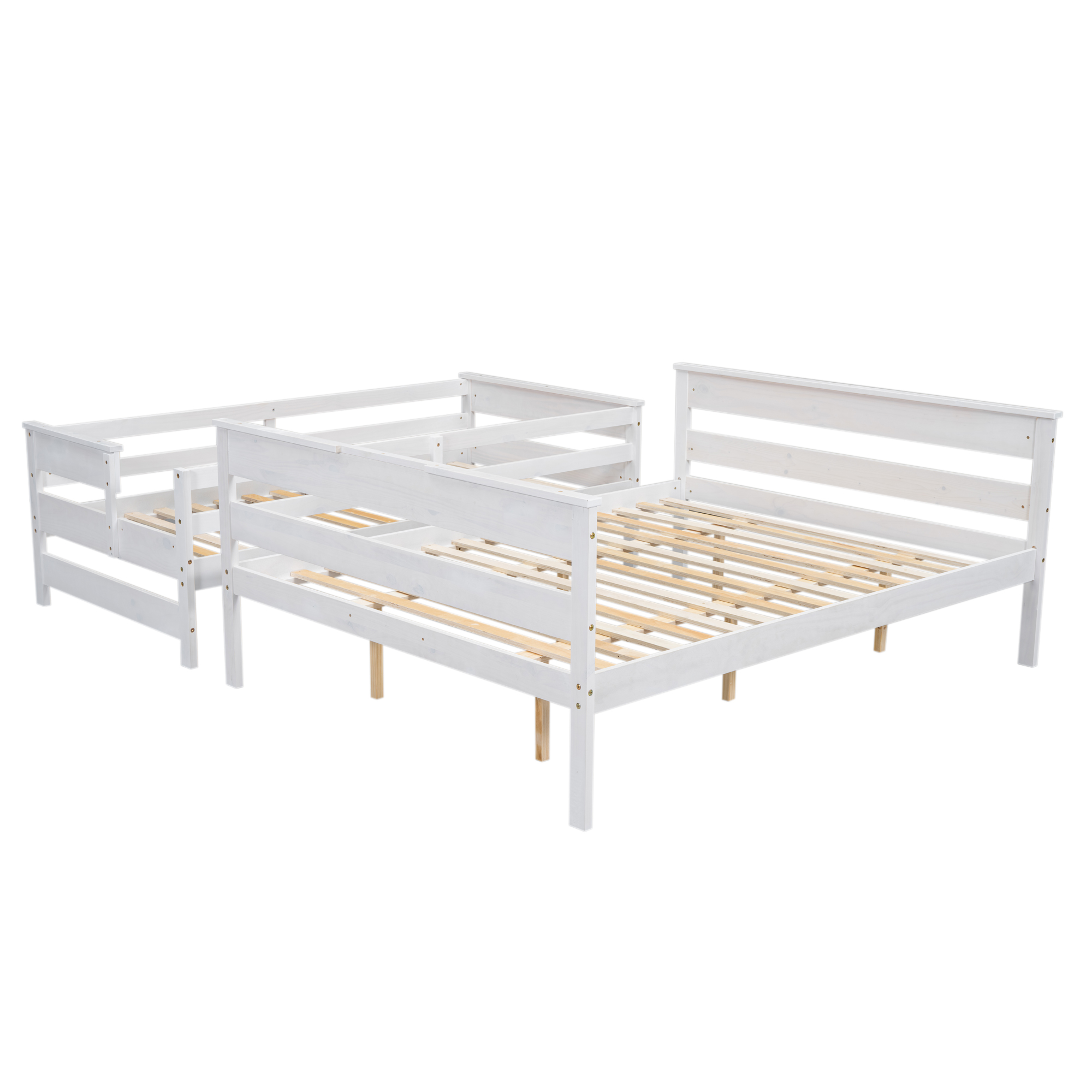 Wood Twin XL over Full/Queen Bunk Bed with Ladder, Gray/White 