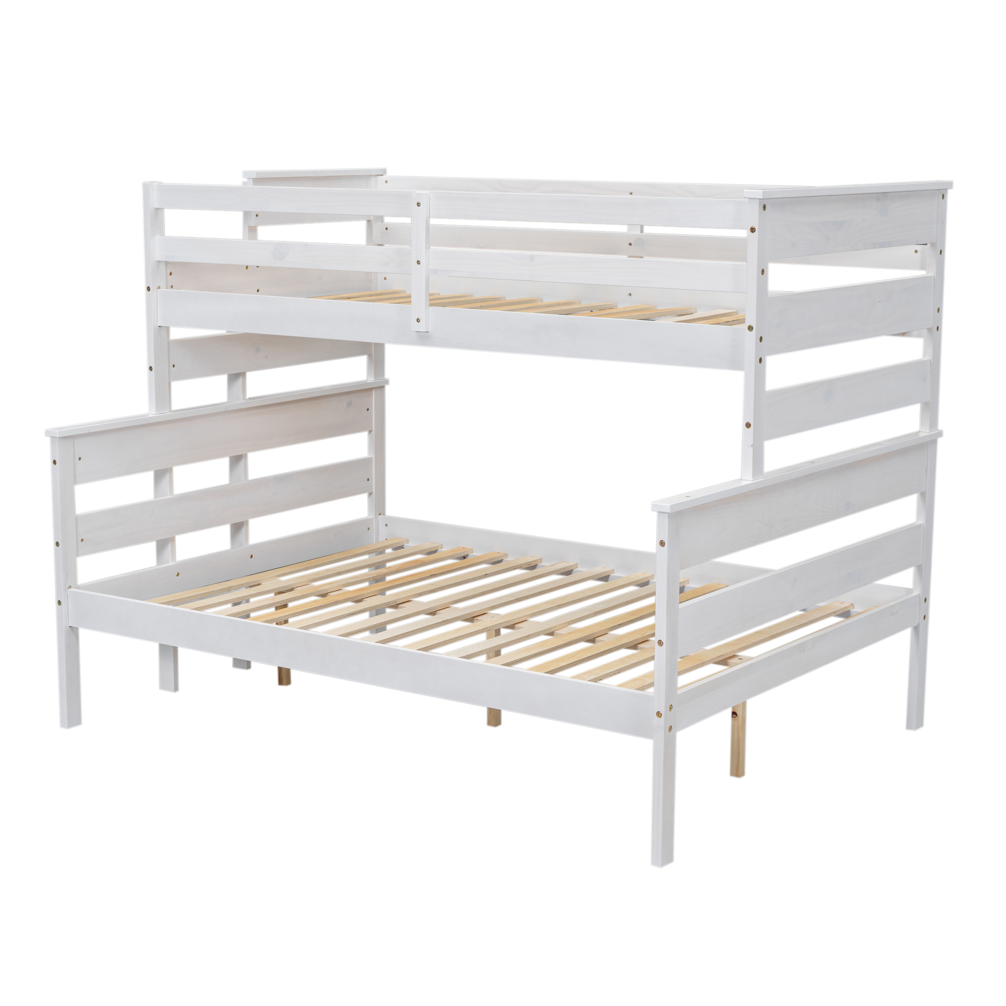 Wood Twin XL over Full/Queen Bunk Bed with Ladder, Gray/White 
