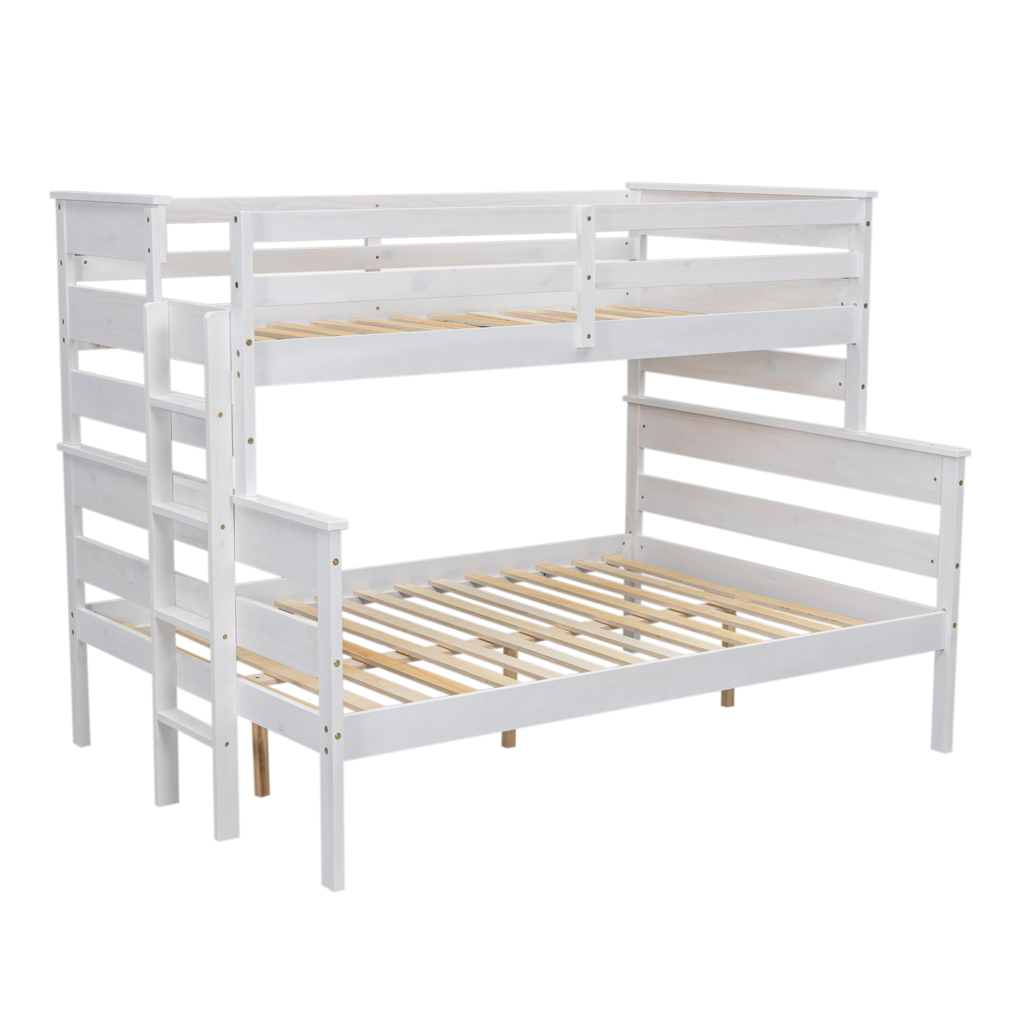 Wood Twin XL over Full/Queen Bunk Bed with Ladder, Gray/White 