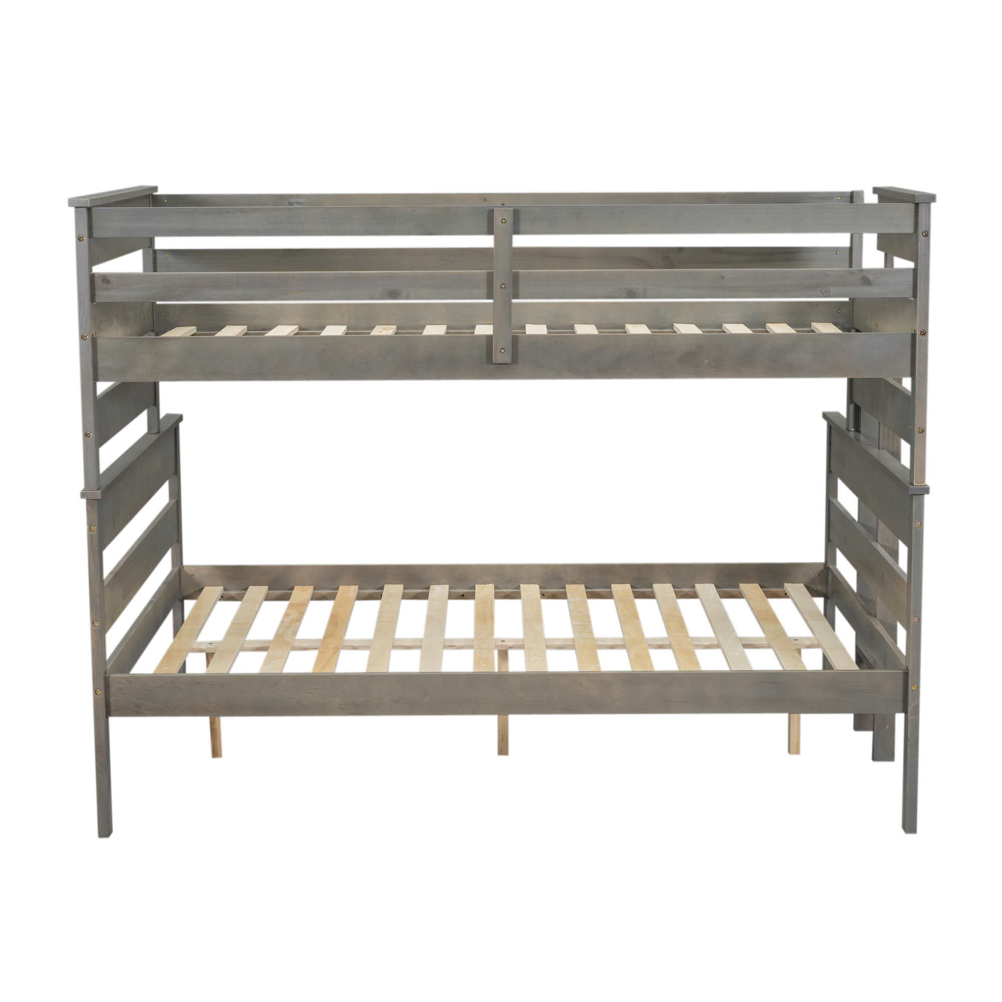 Wood Twin XL over Full/Queen Bunk Bed with Ladder, Gray/White 