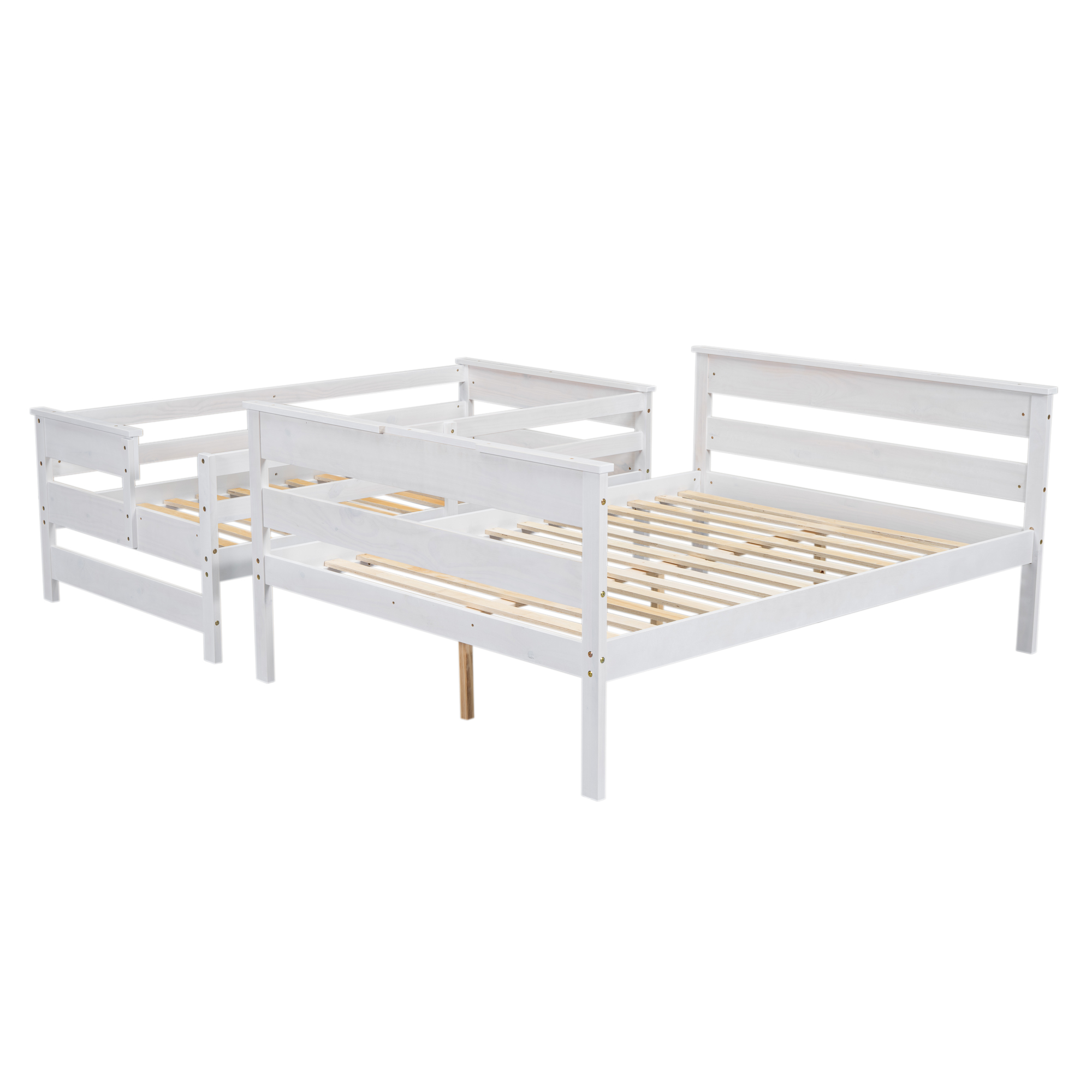 Wood Twin XL over Full/Queen Bunk Bed with Ladder, Gray/White 
