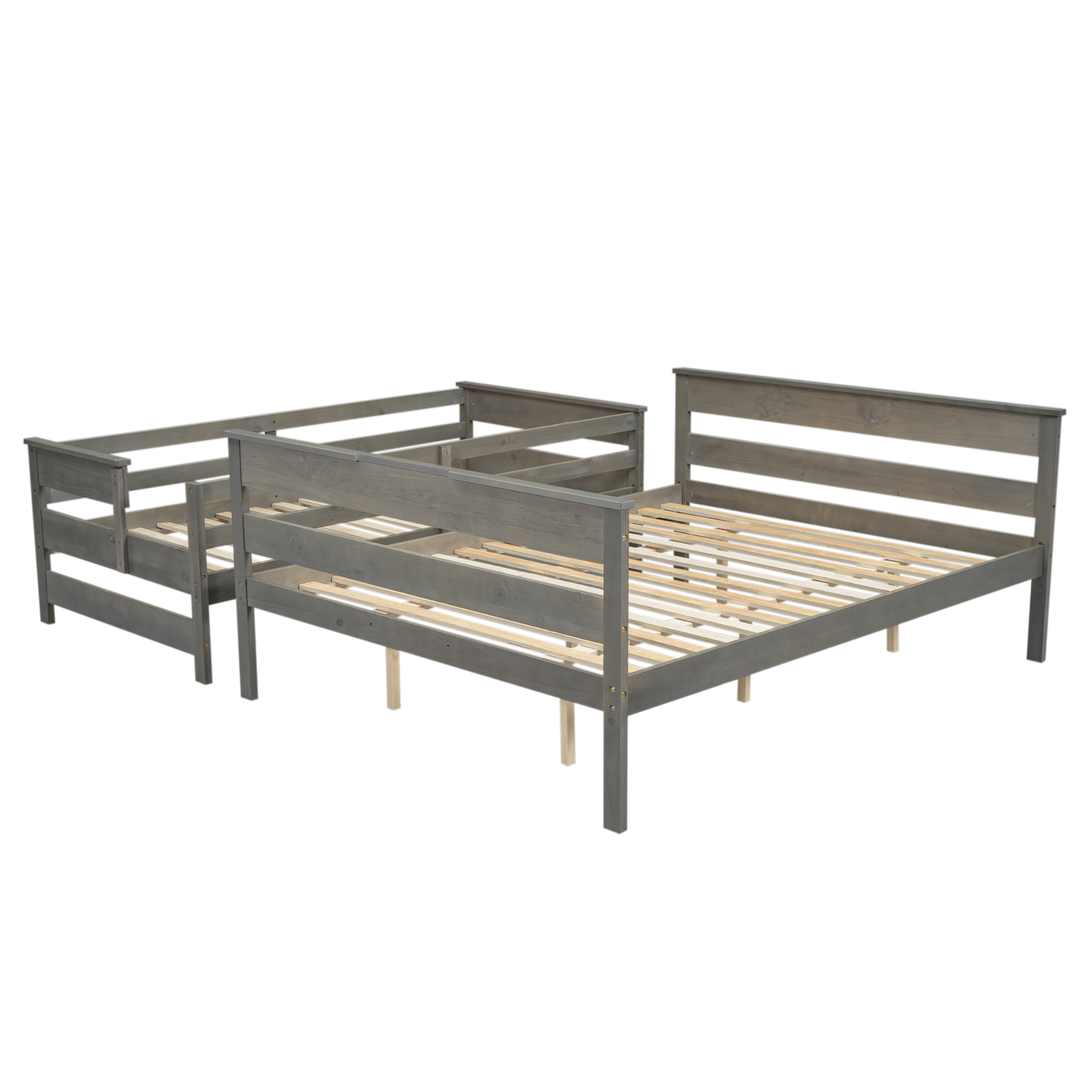 Wood Twin XL over Full/Queen Bunk Bed with Ladder, Gray/White 