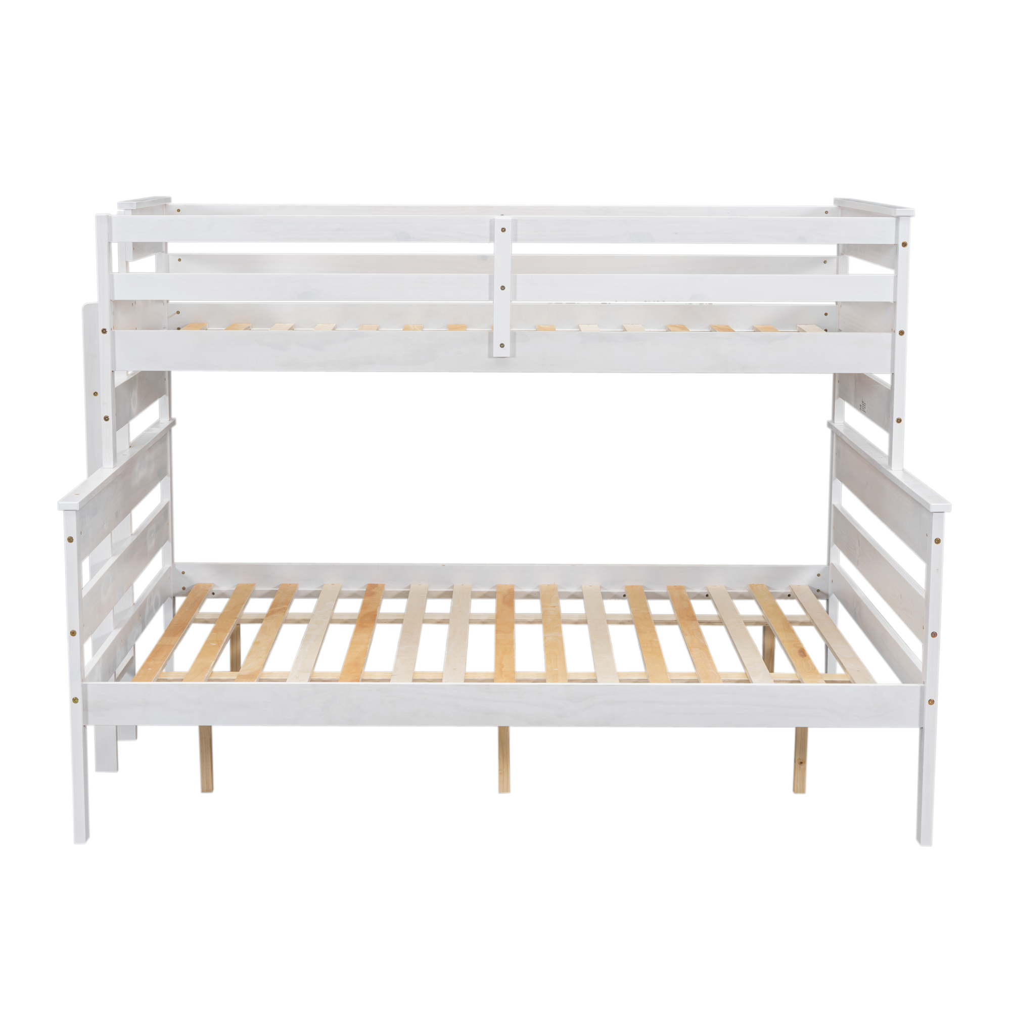 Wood Twin XL over Full/Queen Bunk Bed with Ladder, Gray/White 