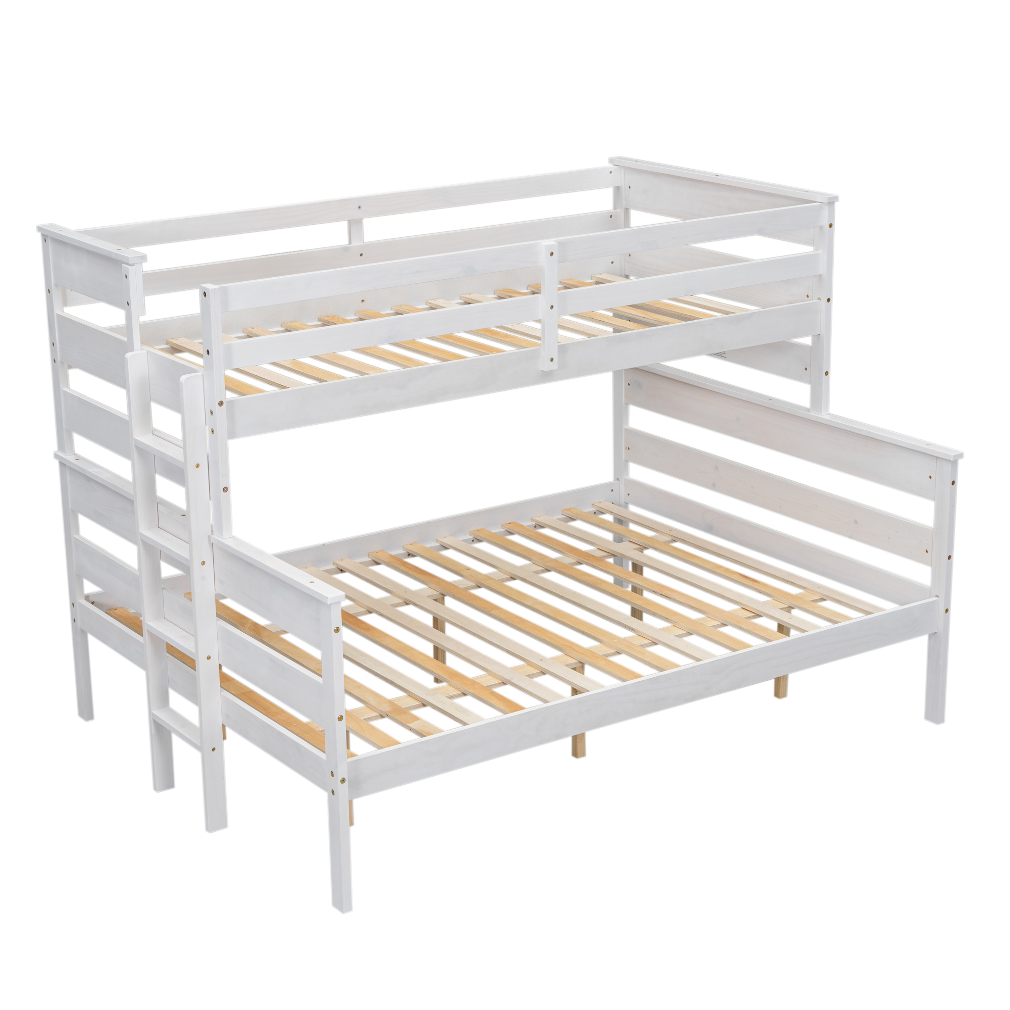 Wood Twin XL over Full/Queen Bunk Bed with Ladder, Gray/White 