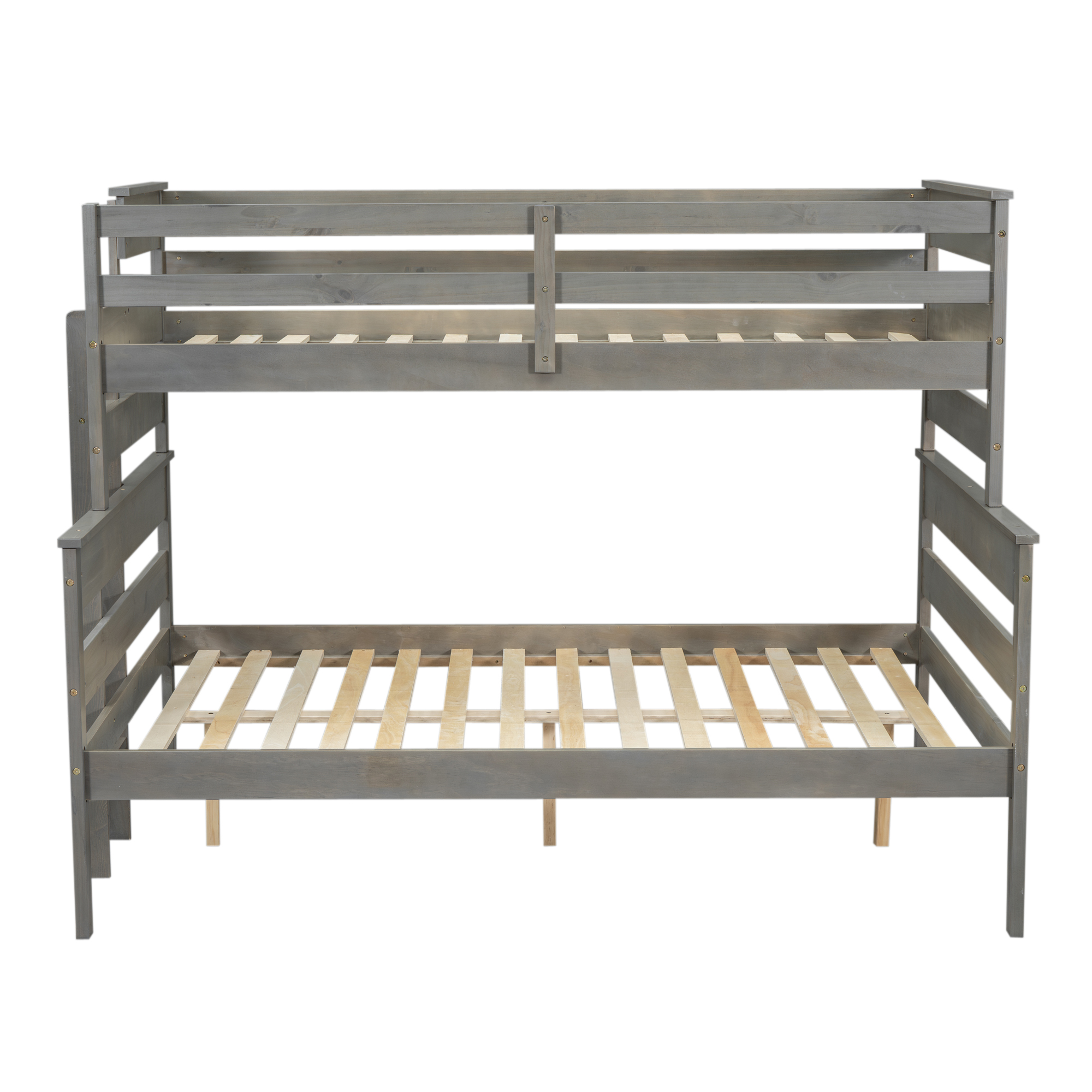 Wood Twin XL over Full/Queen Bunk Bed with Ladder, Gray/White 