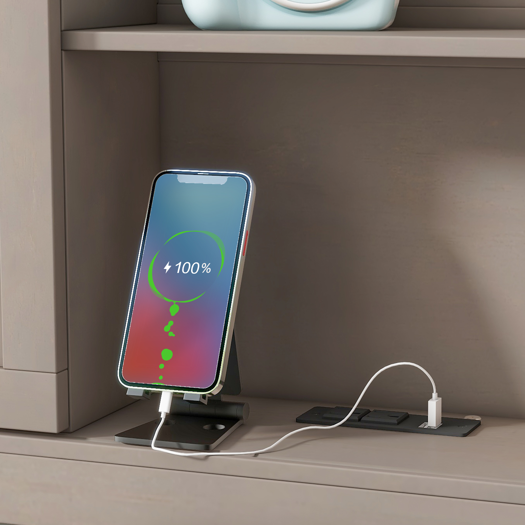 Twin Size Lounge Daybed with Storage Shelves, Cork Board, USB Ports and 3 Drawers, Antique Wood Color/Antique Gray 