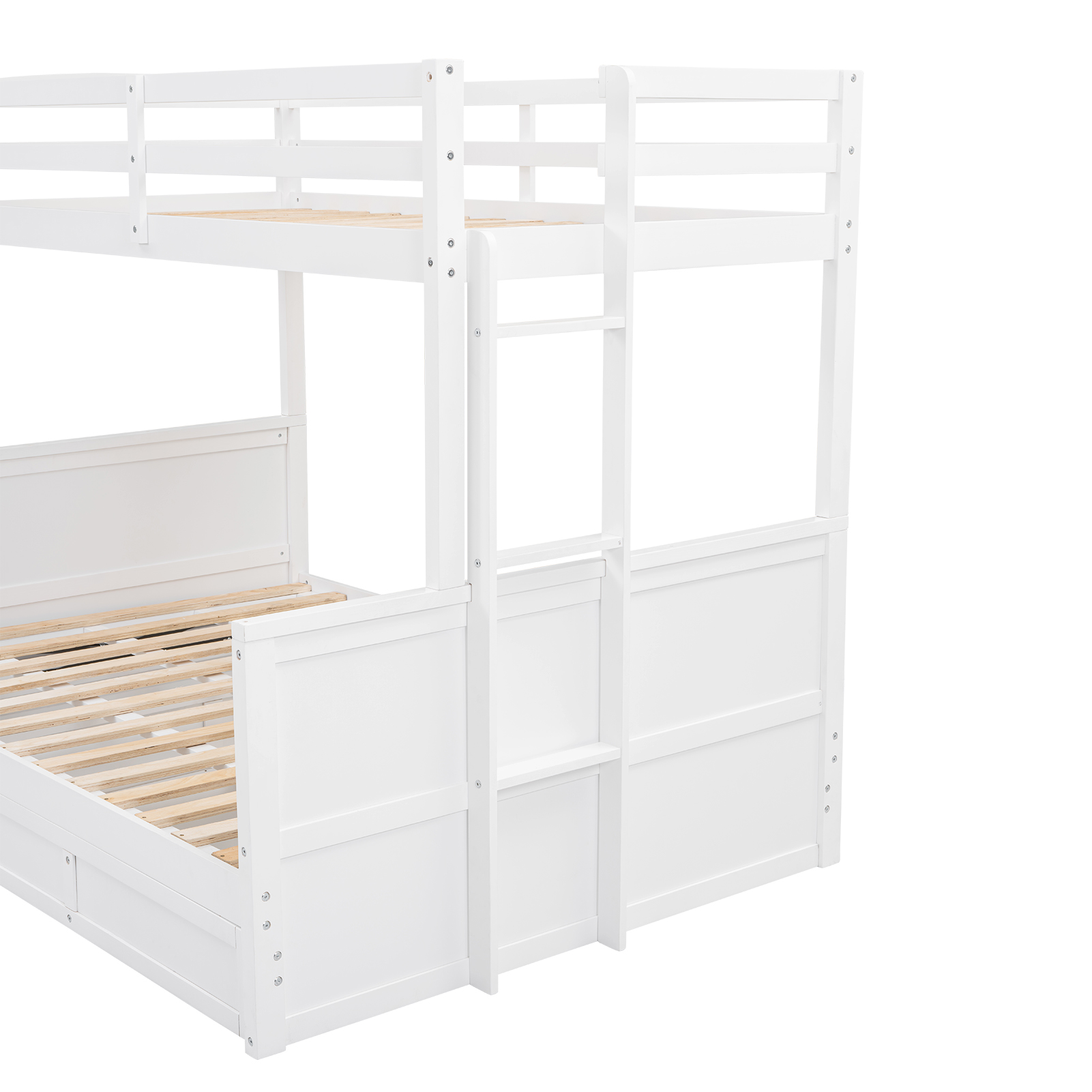 Wood Twin over Full Bunk Bed with Hydraulic Lift Up Storage, White 