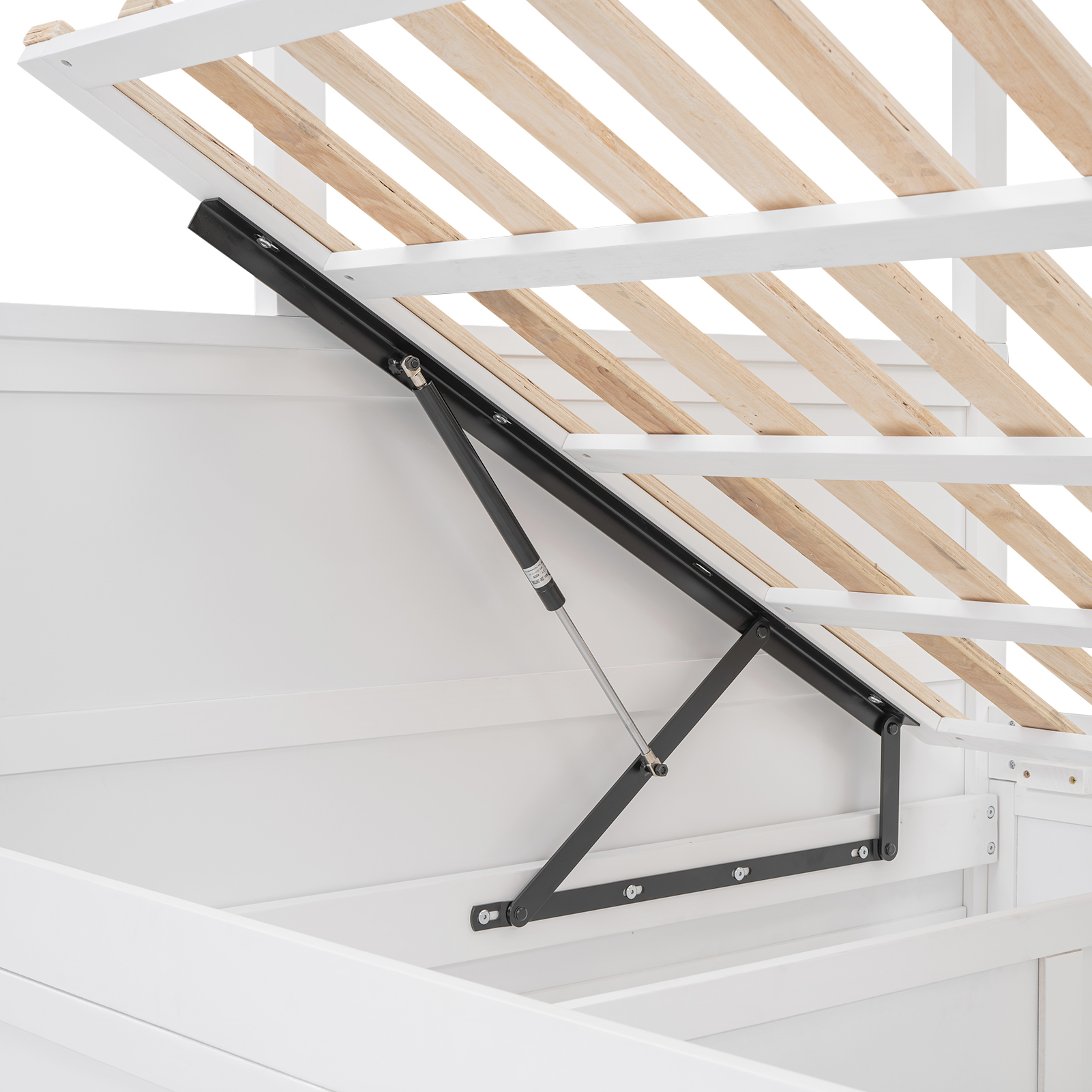 Wood Twin over Full Bunk Bed with Hydraulic Lift Up Storage, White 