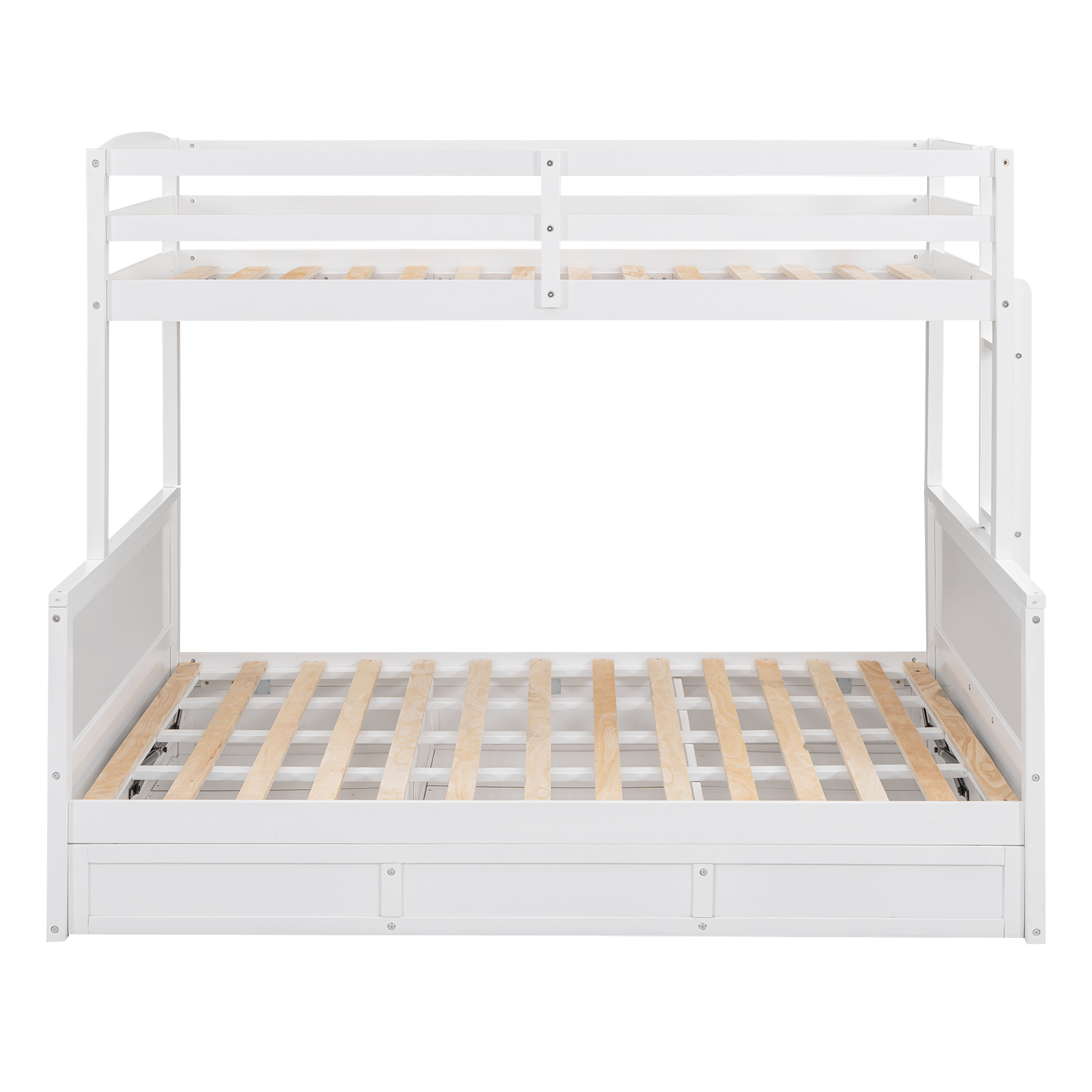 Wood Twin over Full Bunk Bed with Hydraulic Lift Up Storage, White 