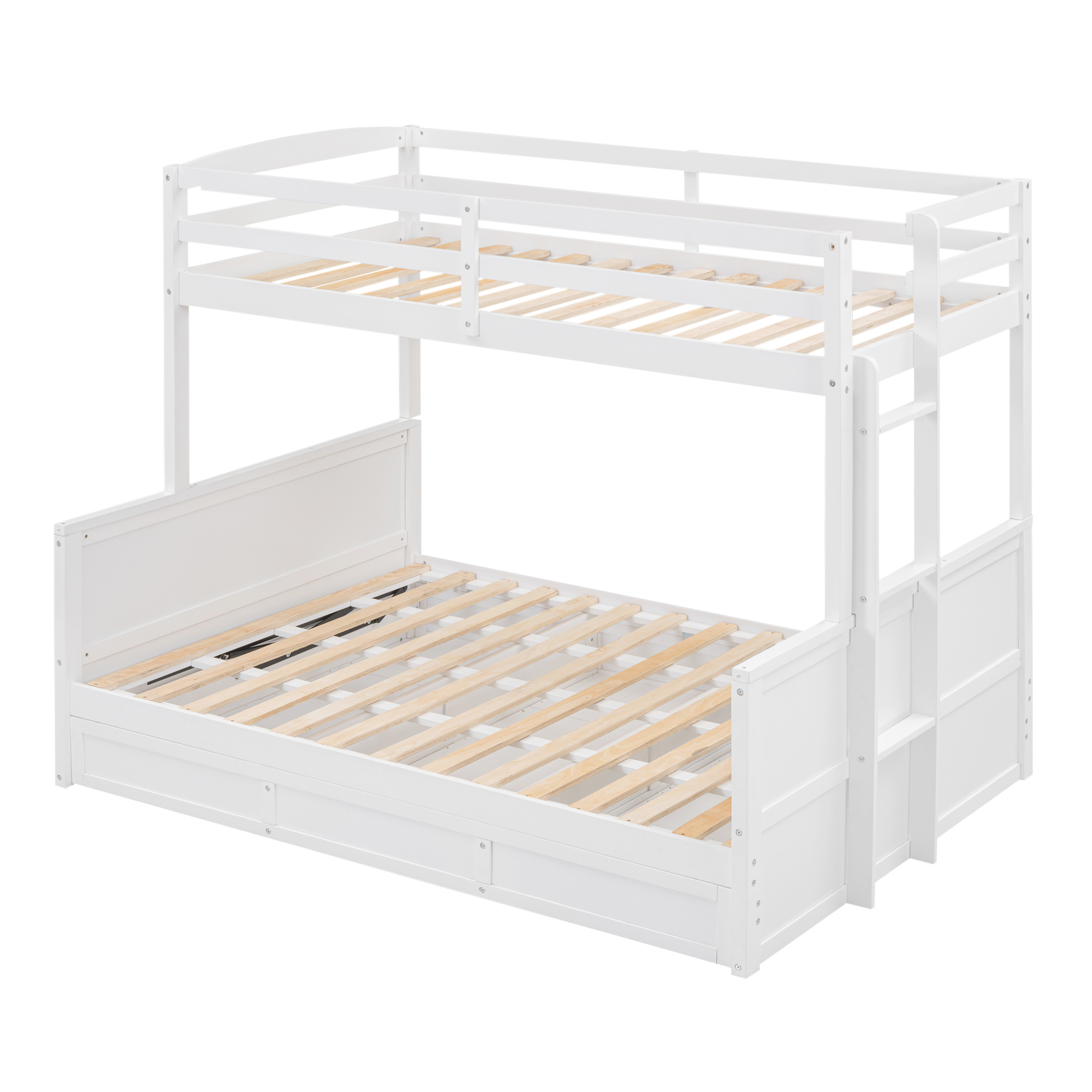 Wood Twin over Full Bunk Bed with Hydraulic Lift Up Storage, White 