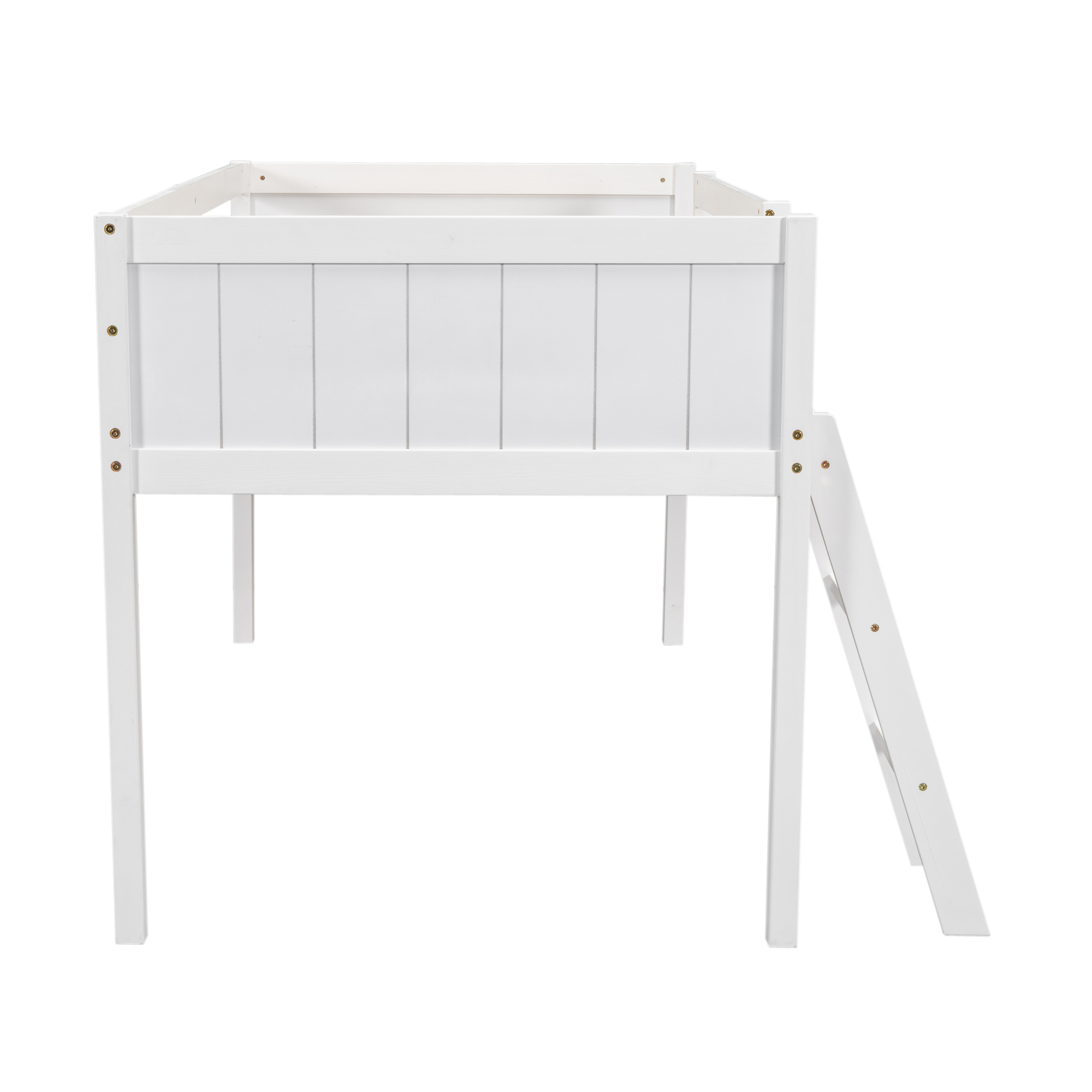 Twin Size Wood Low Loft Bed with Ladder, ladder can be placed on the left or right, Gray/White 