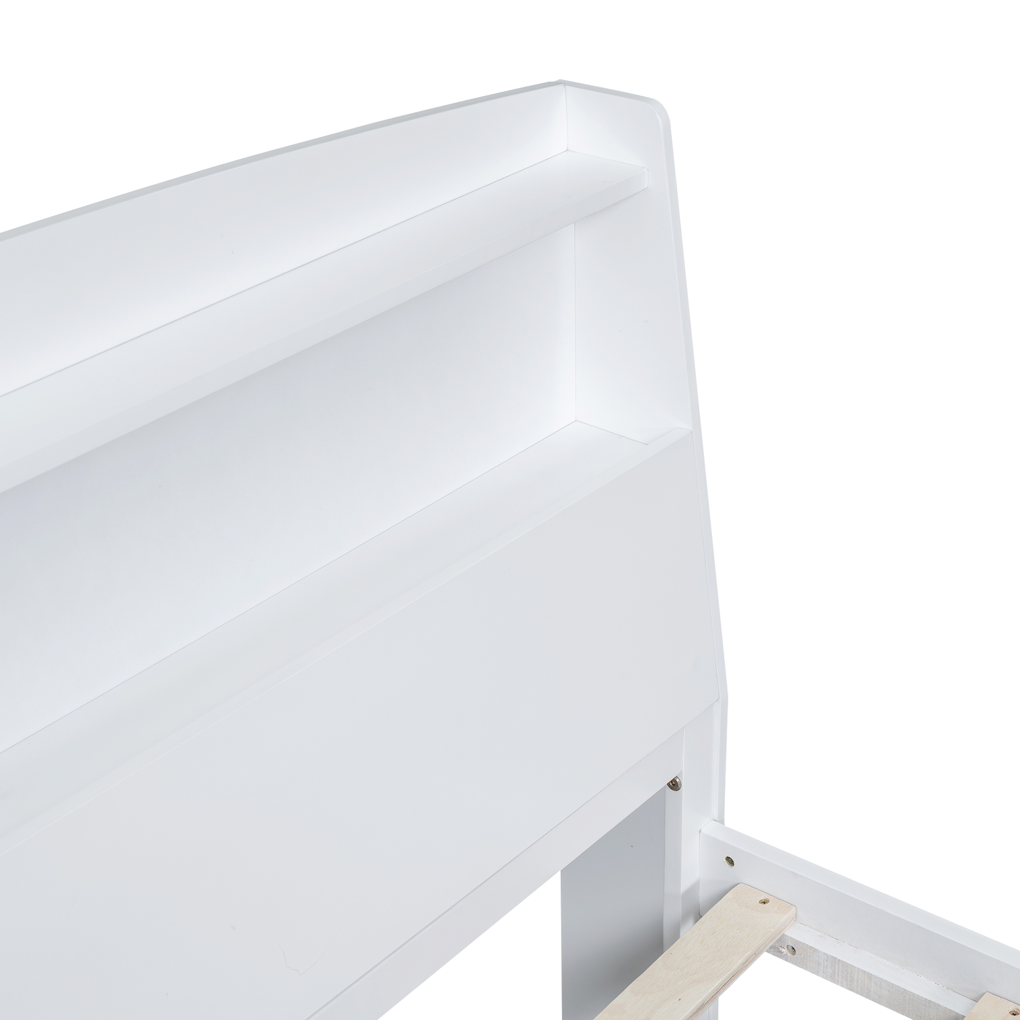 Full Size Platform Bed with Storage LED Headboard, Twin Size Trundle and 3 Drawers, White 