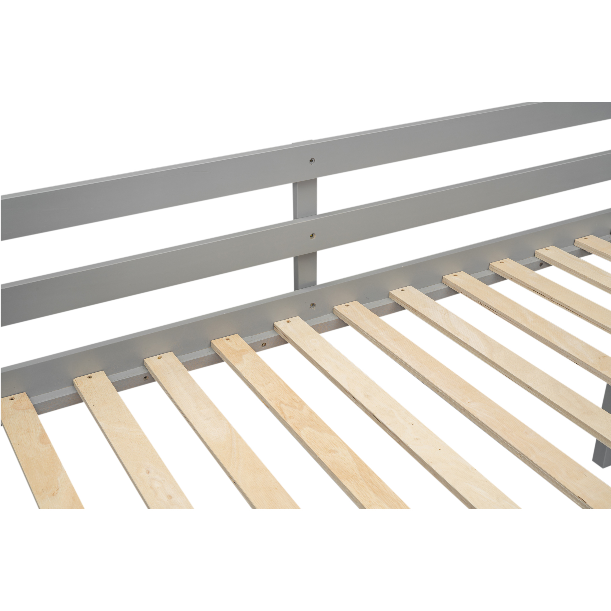 Twin Size Wood Low Loft Bed with Ladder, ladder can be placed on the left or right, Gray/White 