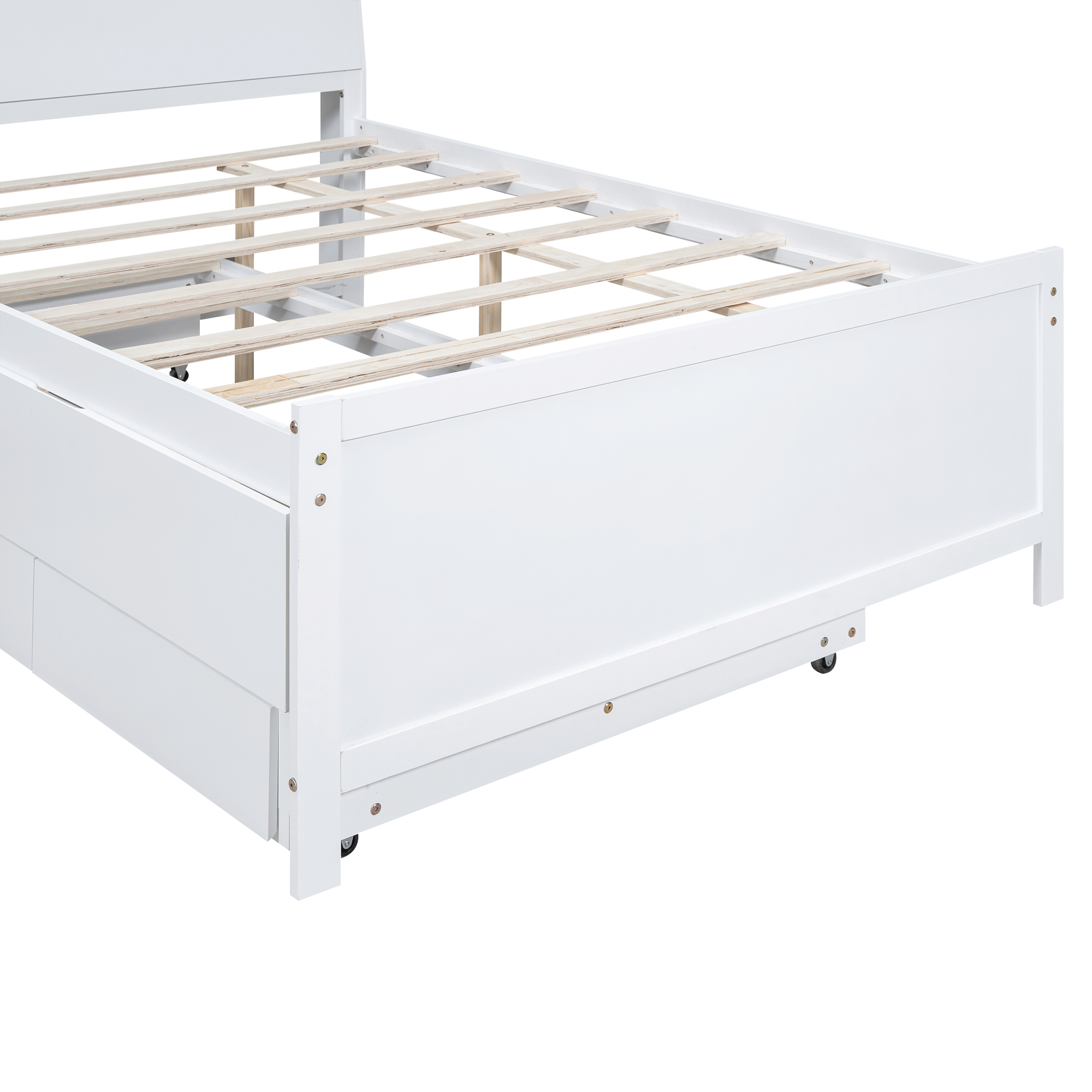Full Size Platform Bed with Storage LED Headboard, Twin Size Trundle and 3 Drawers, White 