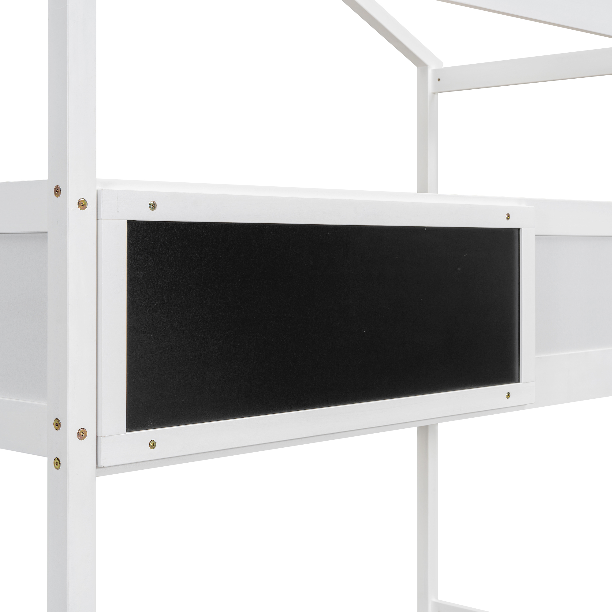 Twin over Full House Bunk Bed with Storage Staircase and Blackboard,Gray/White