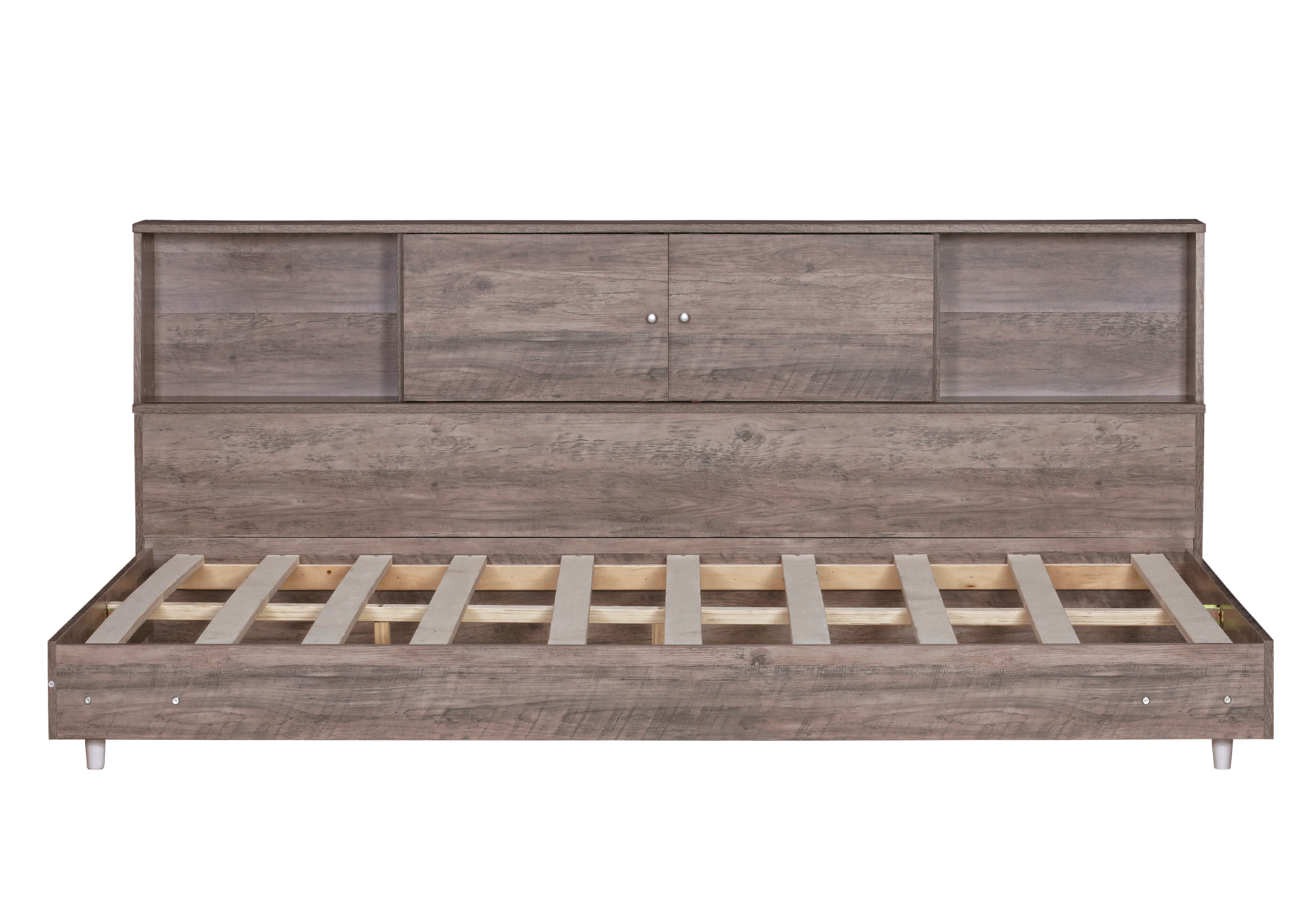 Full Size Daybed Frame with Storage Bookcases,White Oak/Light Oak