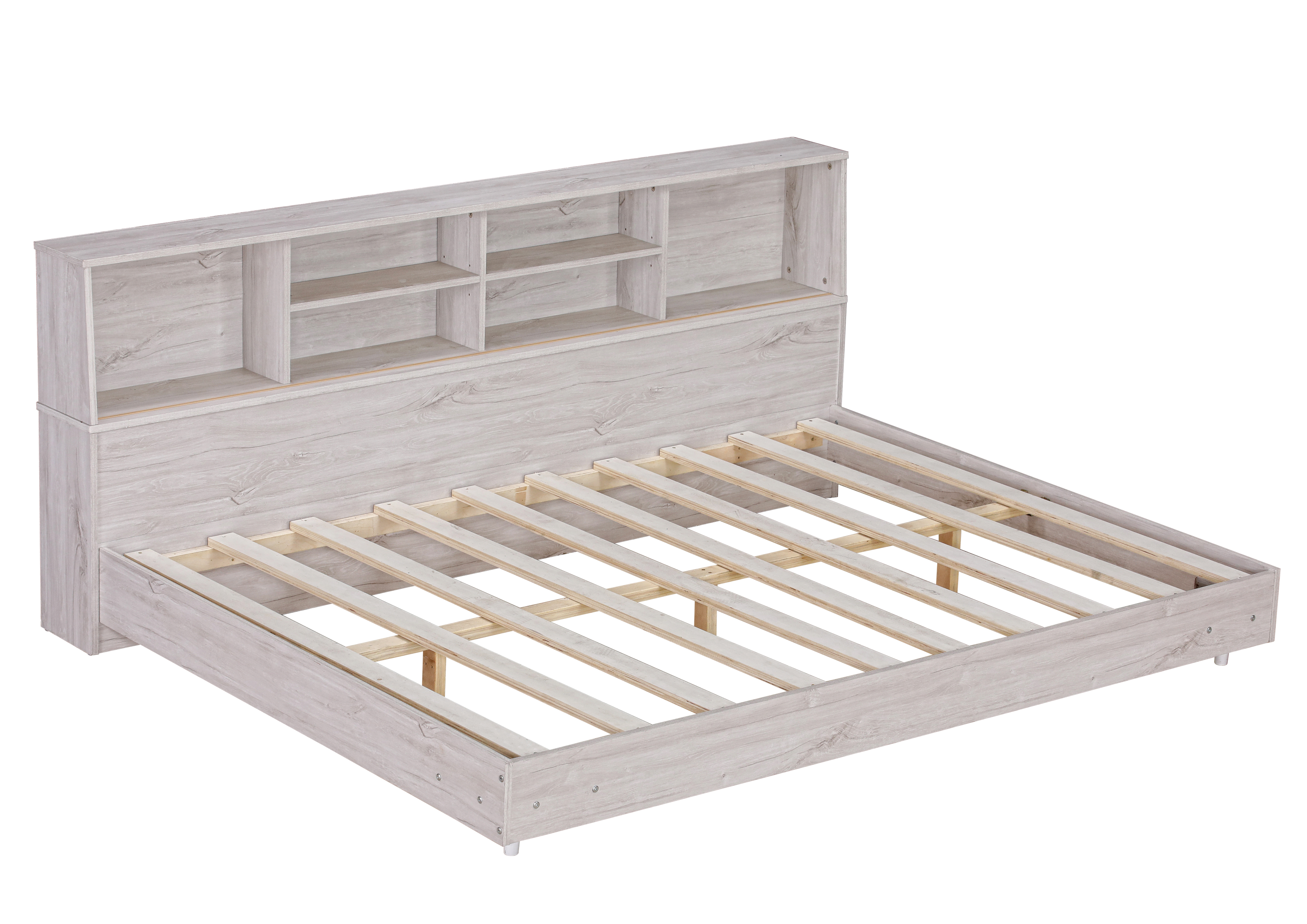 Full Size Daybed Frame with Storage Bookcases,White Oak/Light Oak