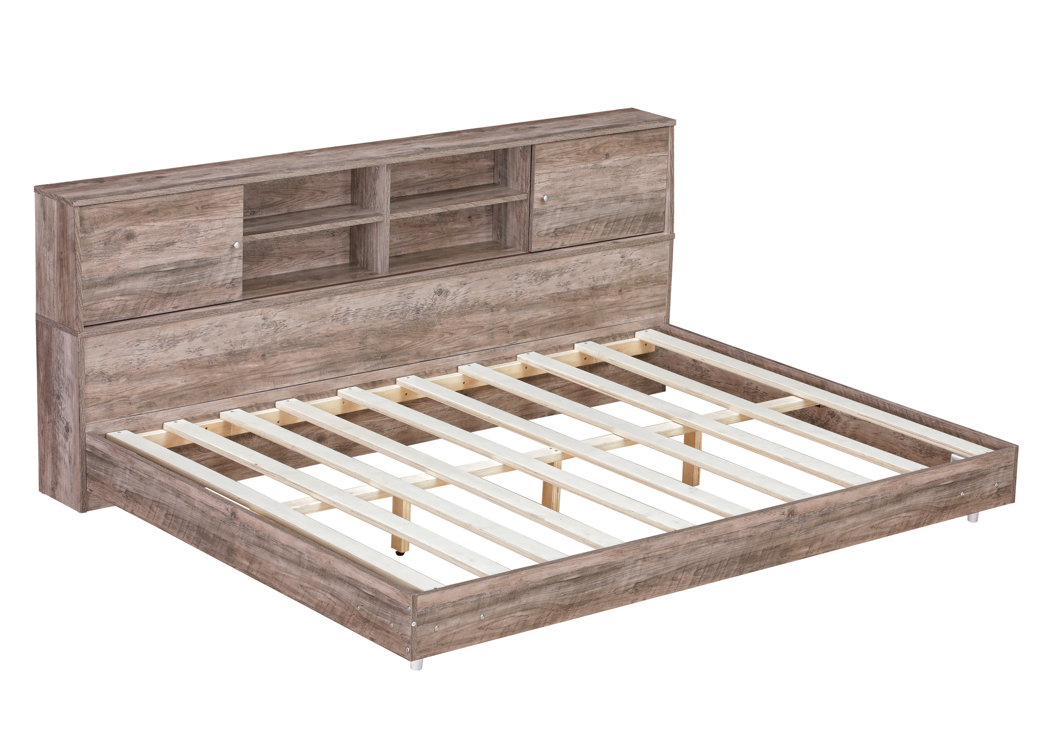 Full Size Daybed Frame with Storage Bookcases,White Oak/Light Oak