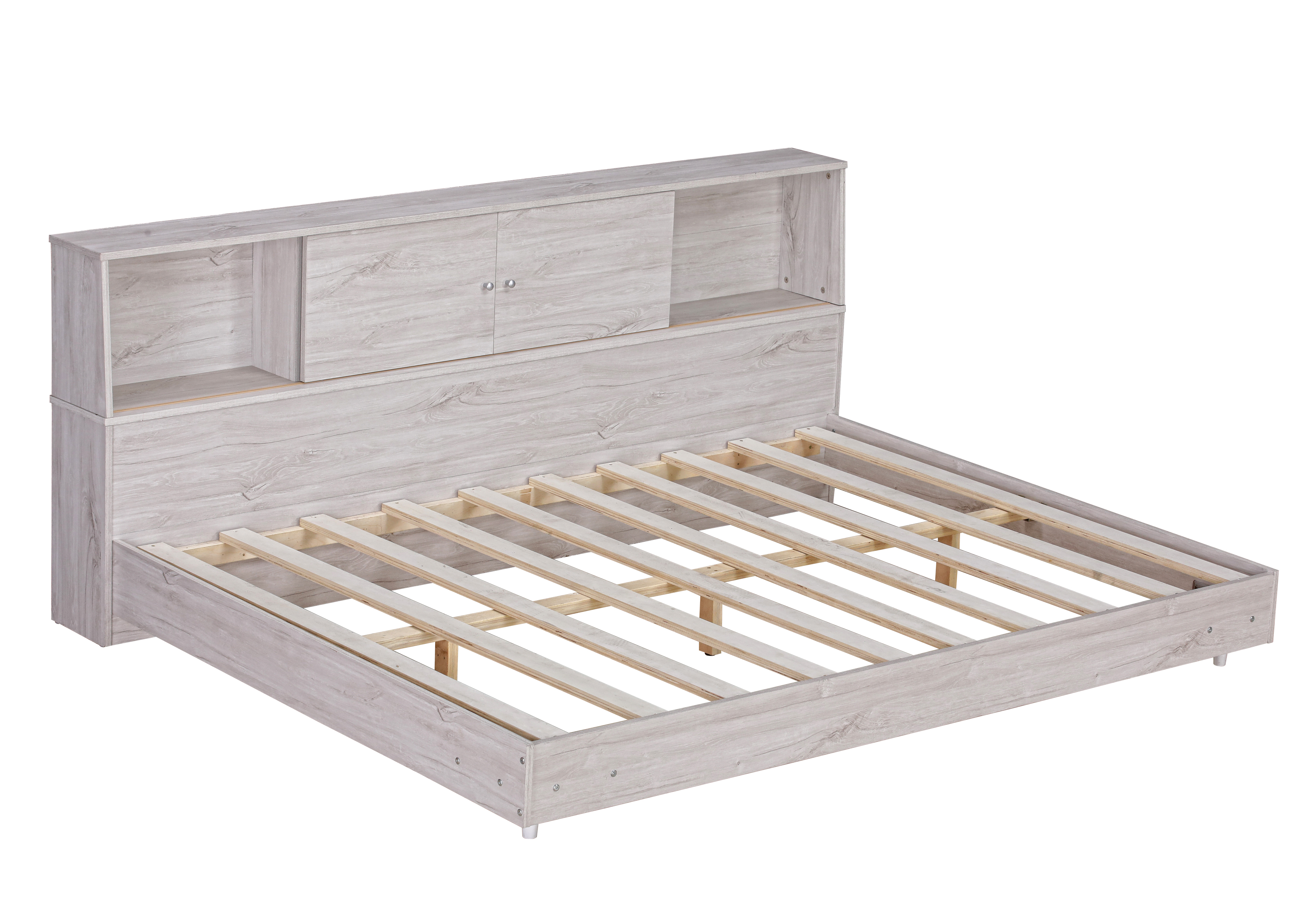 Full Size Daybed Frame with Storage Bookcases,White Oak/Light Oak
