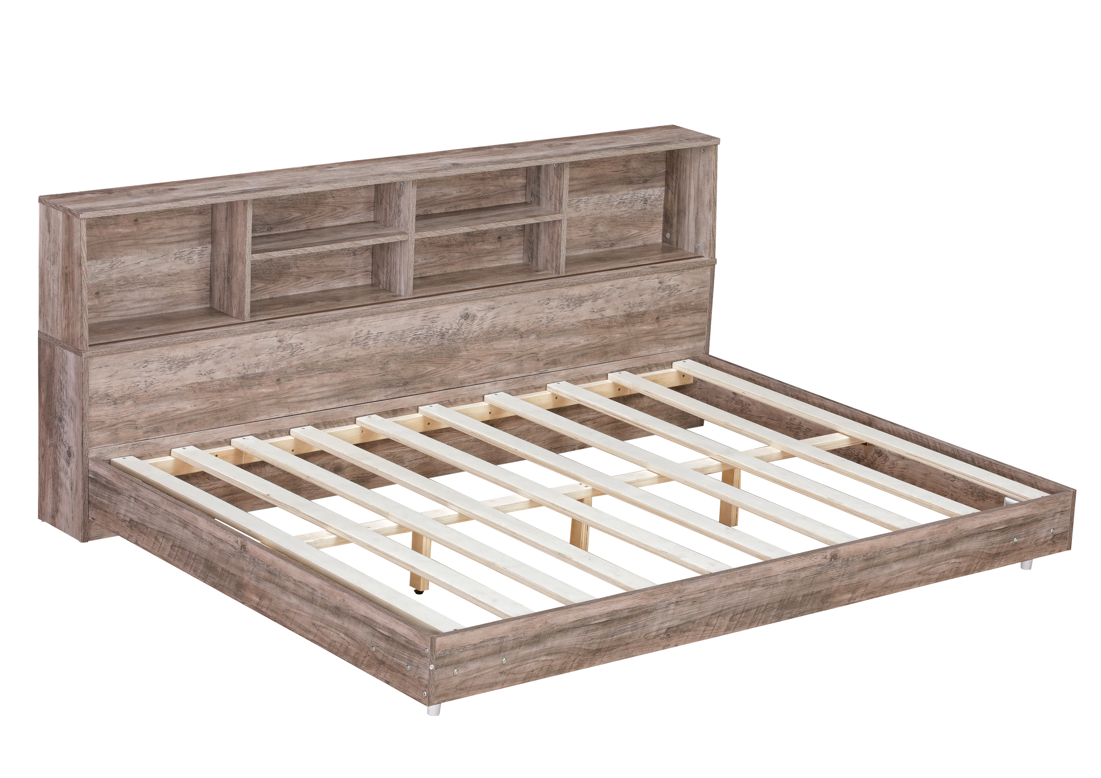 Full Size Daybed Frame with Storage Bookcases,White Oak/Light Oak