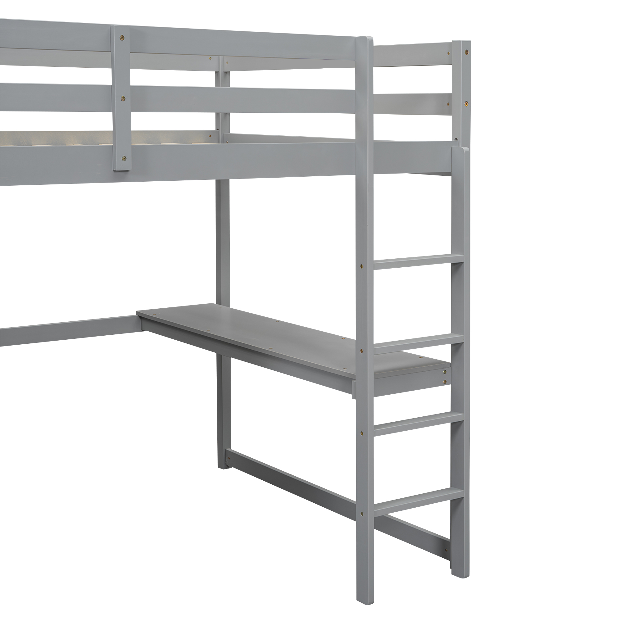 Wood Full Size Loft Bed with Built-in Wardrobe, Desk, Storage Shelves and Drawers, White/Gray