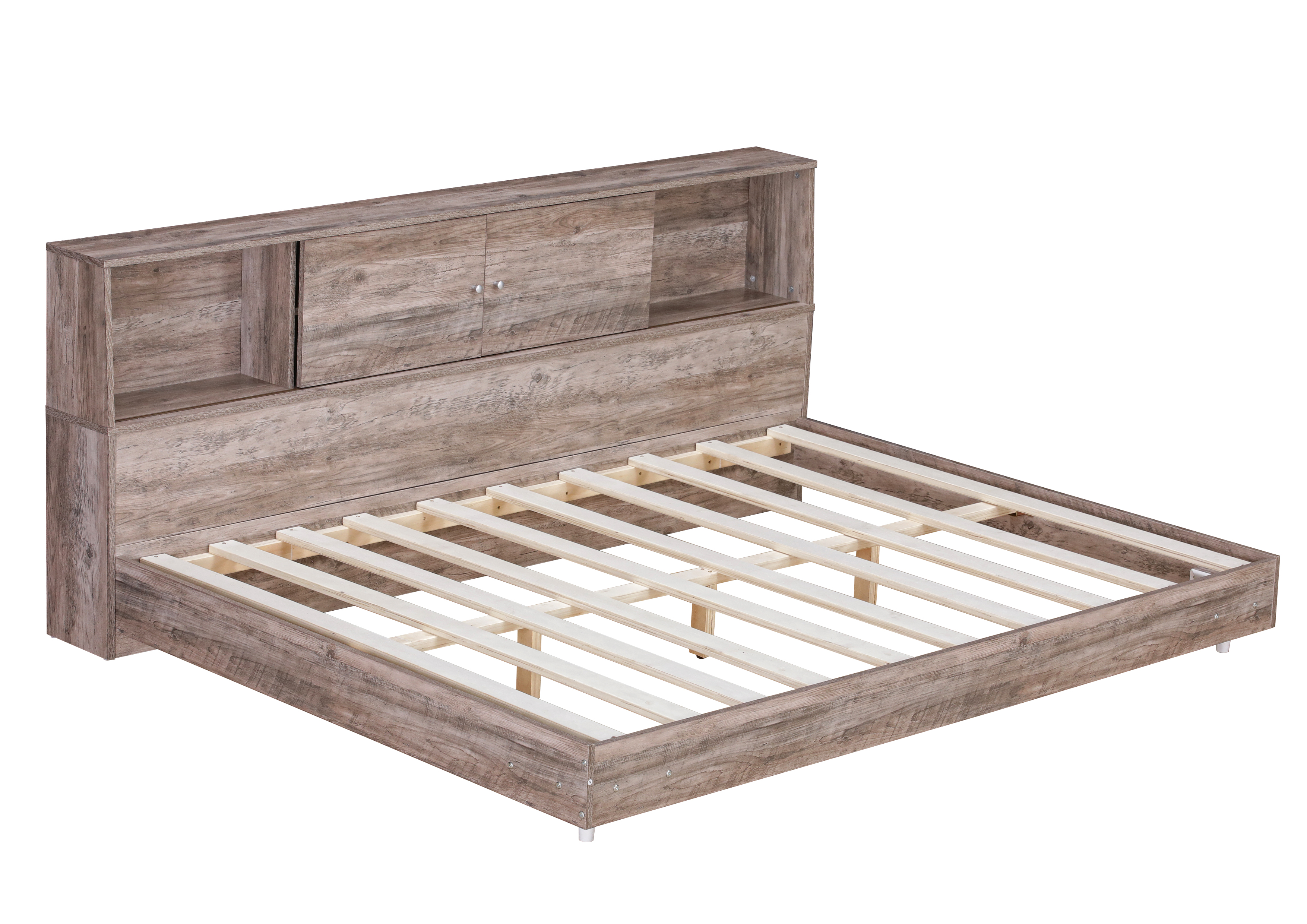 Full Size Daybed Frame with Storage Bookcases,White Oak/Light Oak