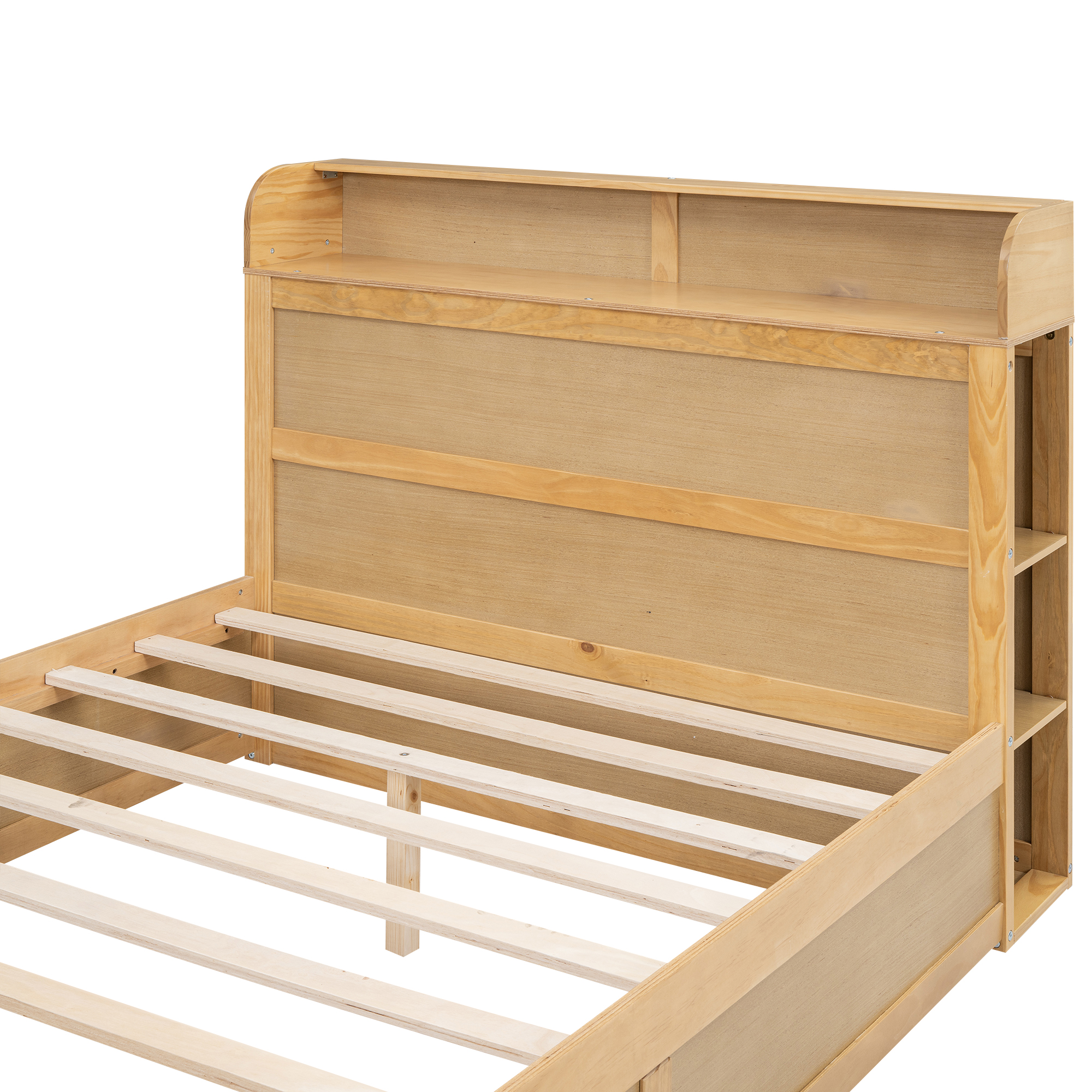 Full Size Platform Bed with Storage Headboard and a Big Drawer, Cream/Wood