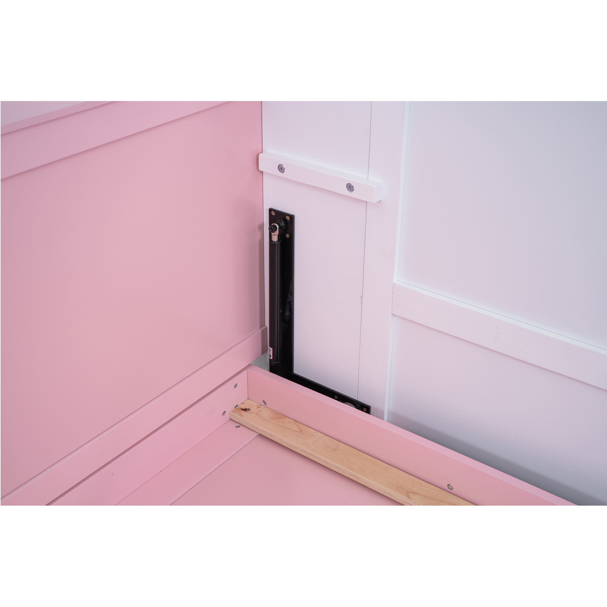 Wood Twin/Full Size House Murphy Bed with USB, Storage Shelves and Blackboard, Pink+White 