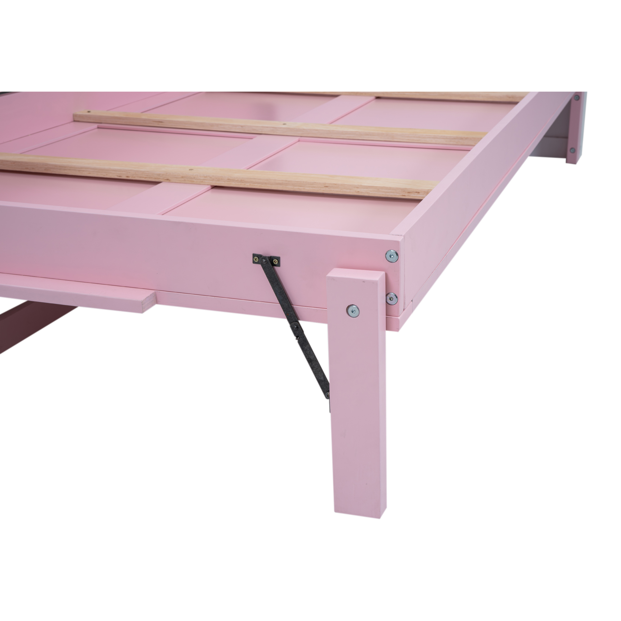 Wood Twin/Full Size House Murphy Bed with USB, Storage Shelves and Blackboard, Pink+White 