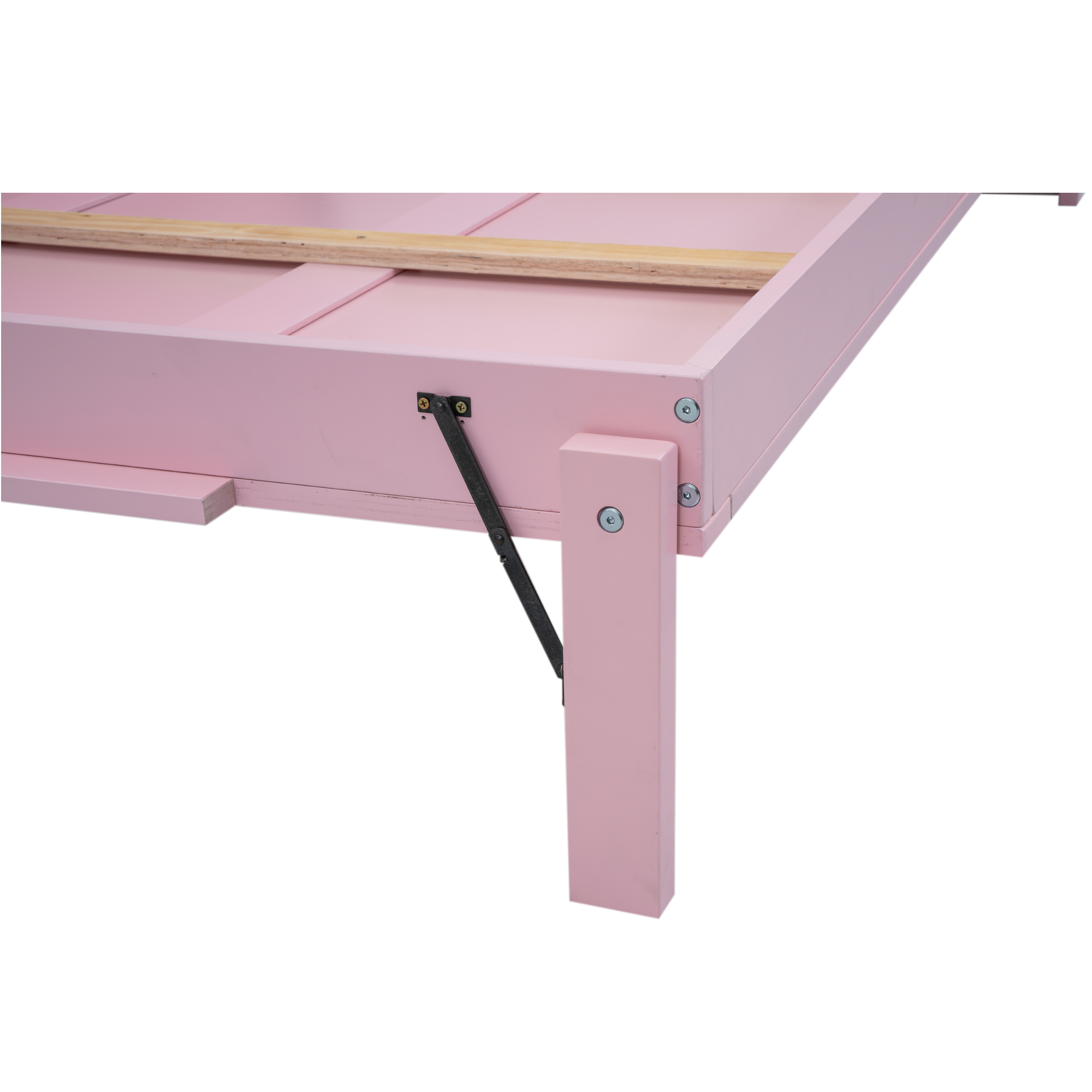Wood Twin/Full Size House Murphy Bed with USB, Storage Shelves and Blackboard, Pink+White 