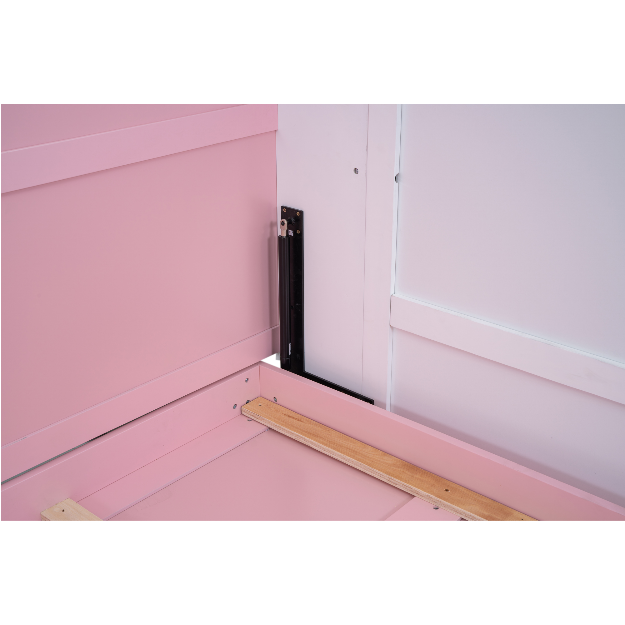 Wood Twin/Full Size House Murphy Bed with USB, Storage Shelves and Blackboard, Pink+White 