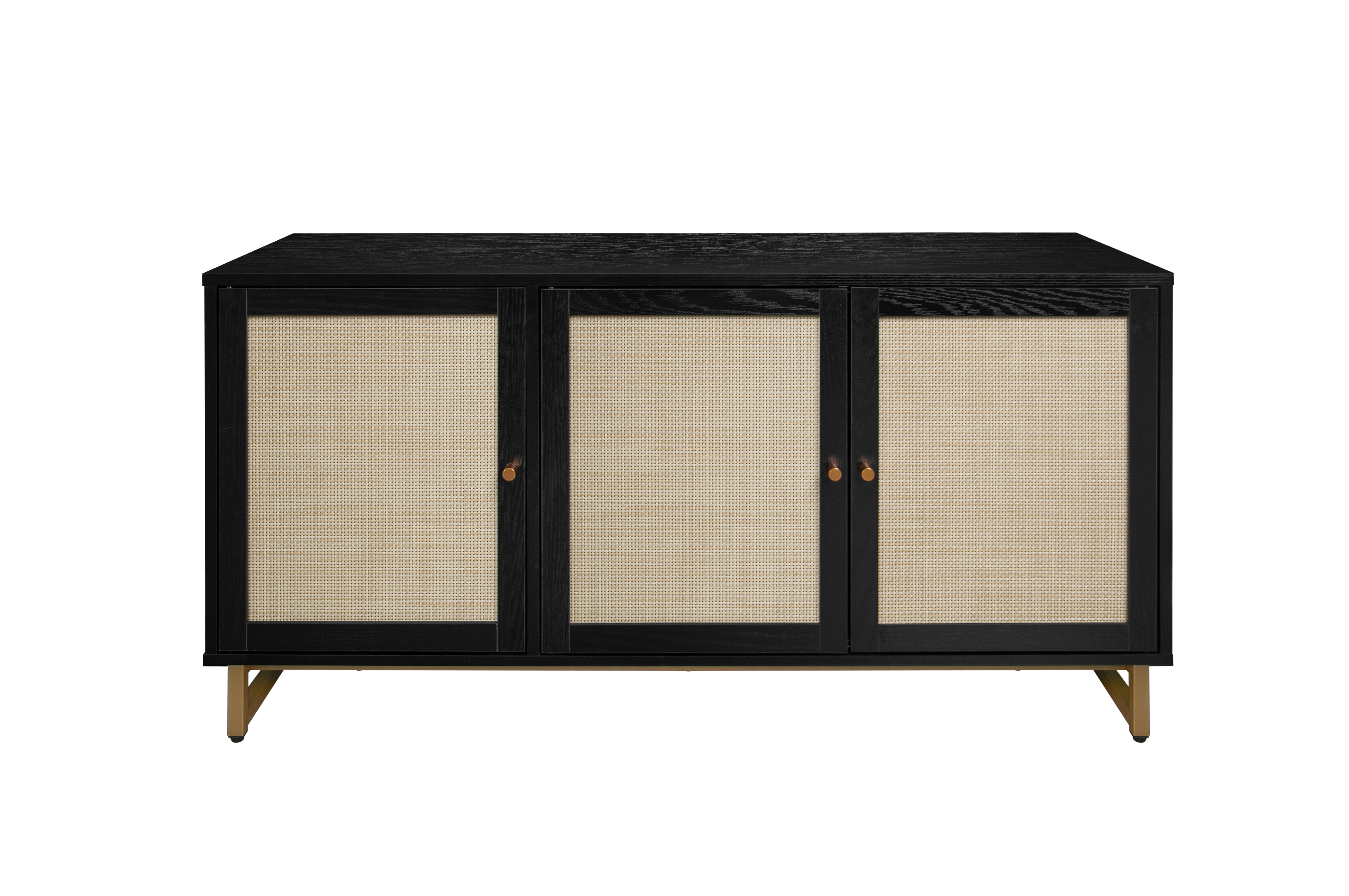 3 Door Cabinet,Sideboard Accent Cabinet, Storage Cabinet for Living Room, Hallway Entryway Kitchen, Natural/Black 