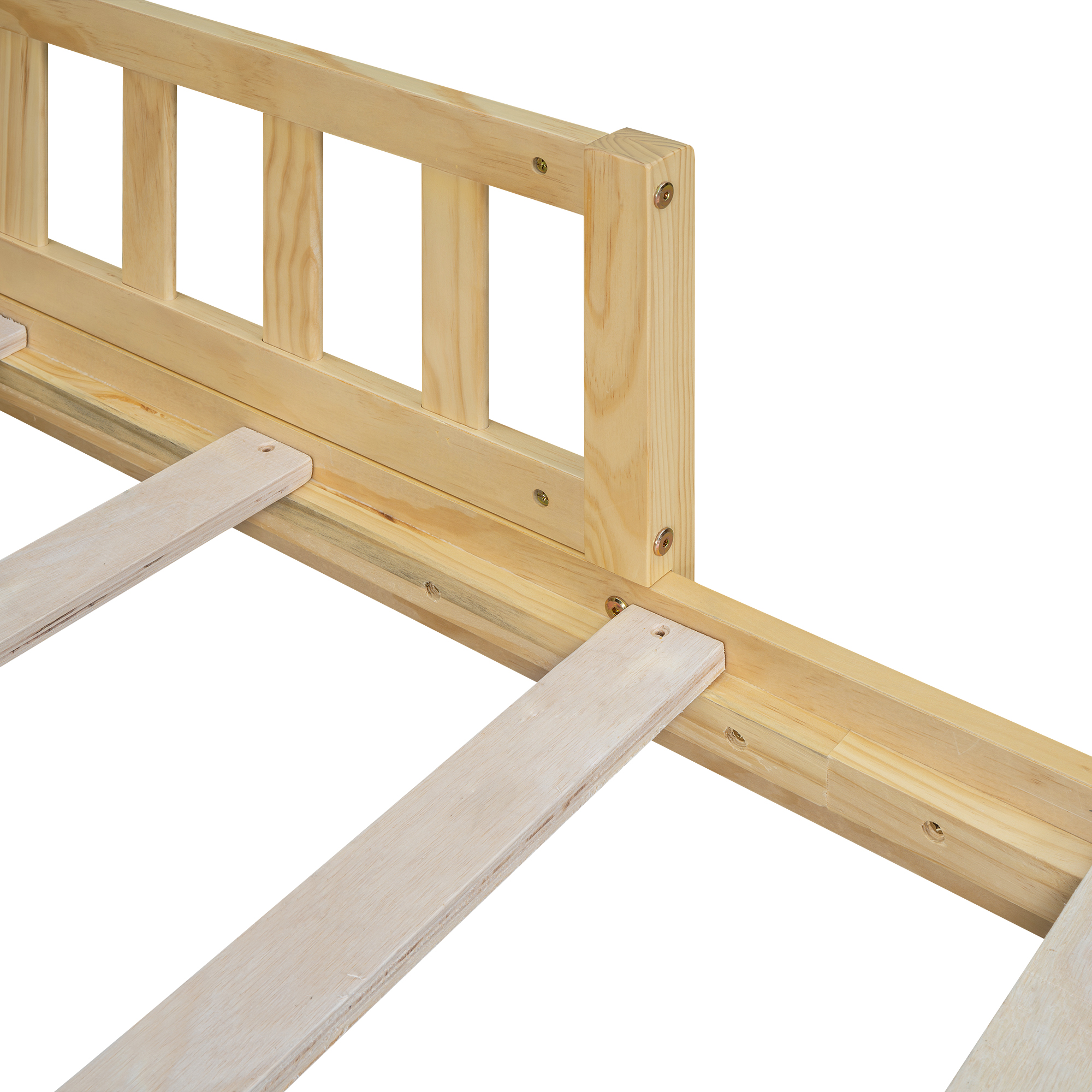 Full/Twin Size Car Bed with Bear-Shaped Headboard, USB and LED, Natural 