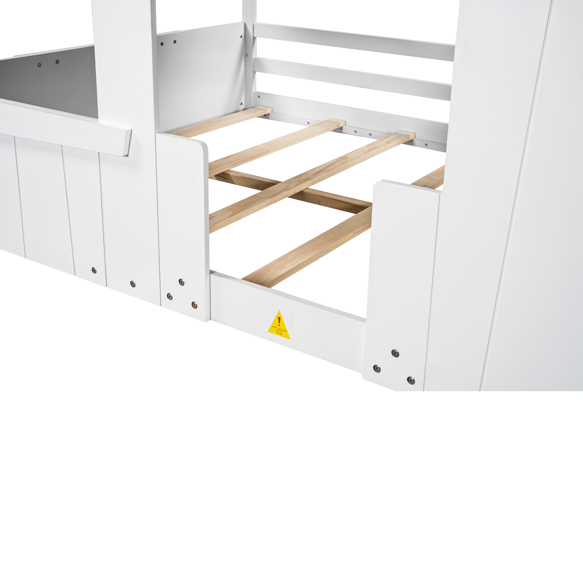 Wood Full/Twin Size House Bed with Roof, Window and Guardrail, Light Green/White