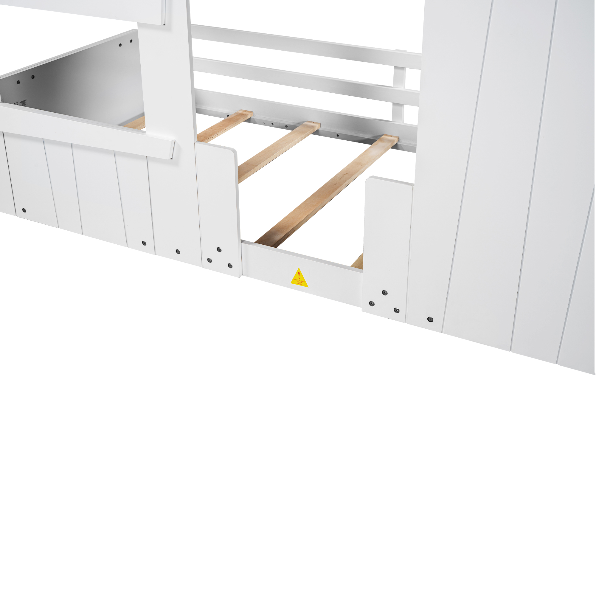 Wood Full/Twin Size House Bed with Roof, Window and Guardrail, Light Green/White