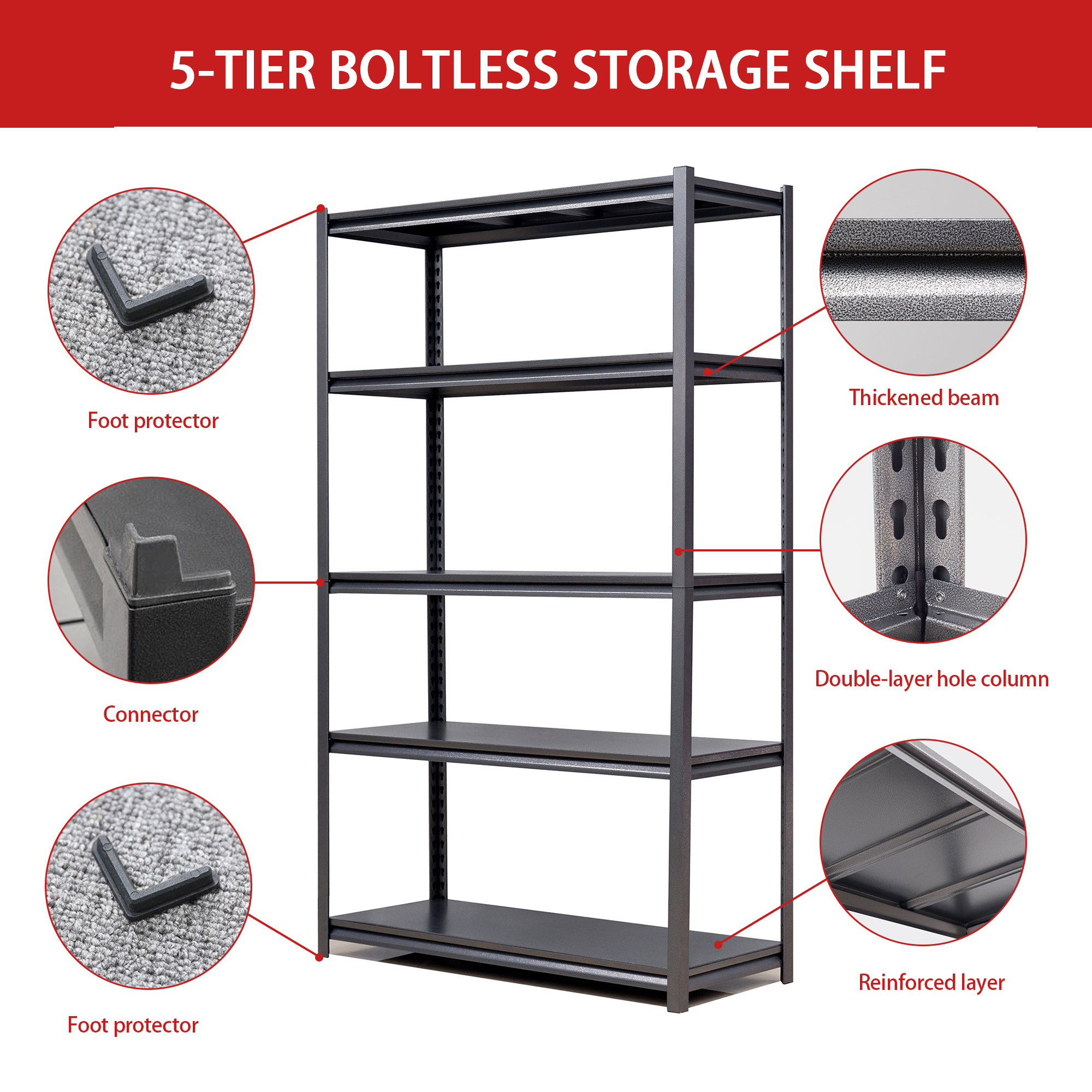 5 Tier Metal Shelves for Storage Garage Shelving 2000LBS Heavy Duty Storage Shelves Adjustable Garage Shelf Industrial Shelving Unit Storage Utility Rack