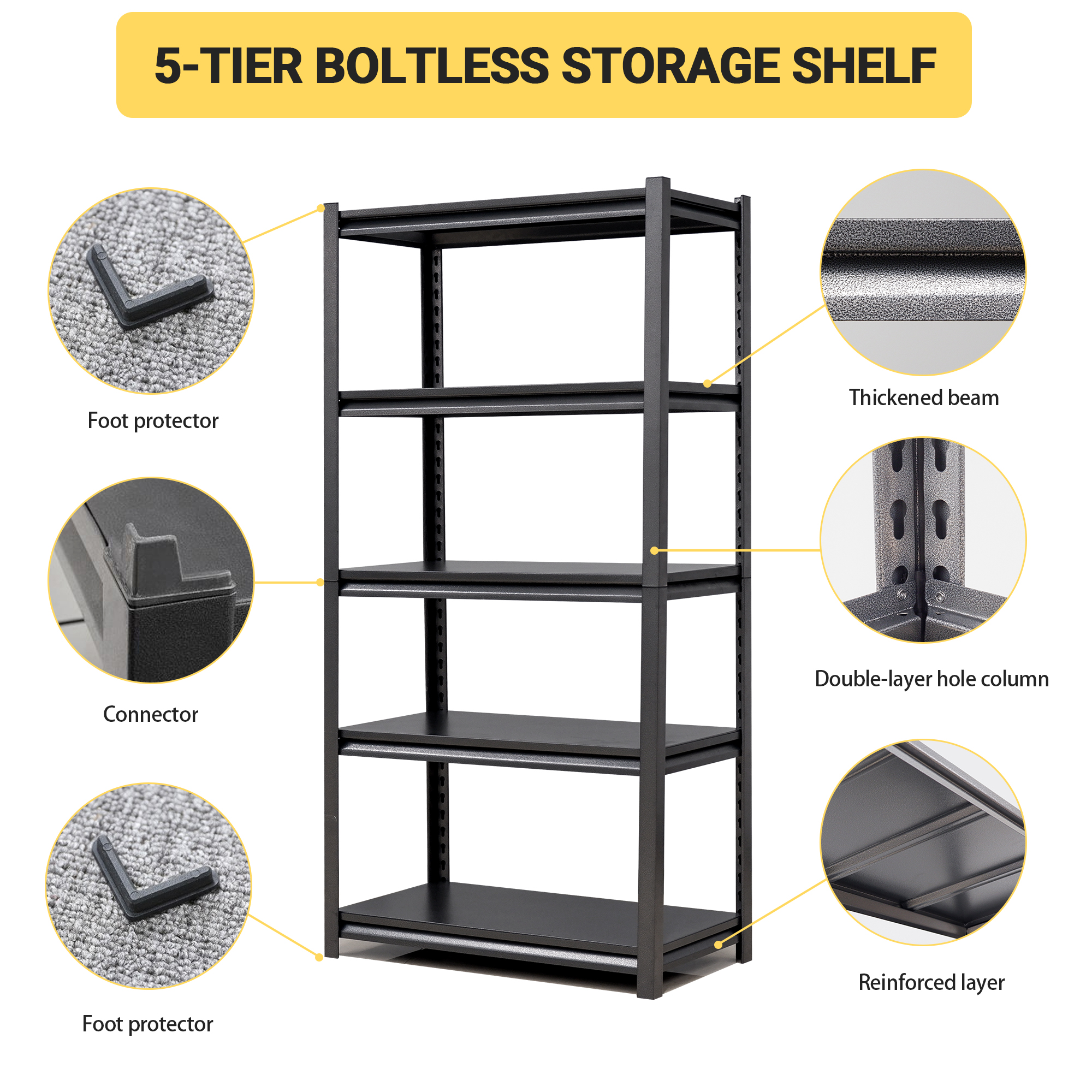 5 Tier Metal Shelves for Storage Garage Shelving 2000LBS Heavy Duty Storage Shelves Adjustable Garage Shelf Industrial Shelving Unit Storage Utility Rack