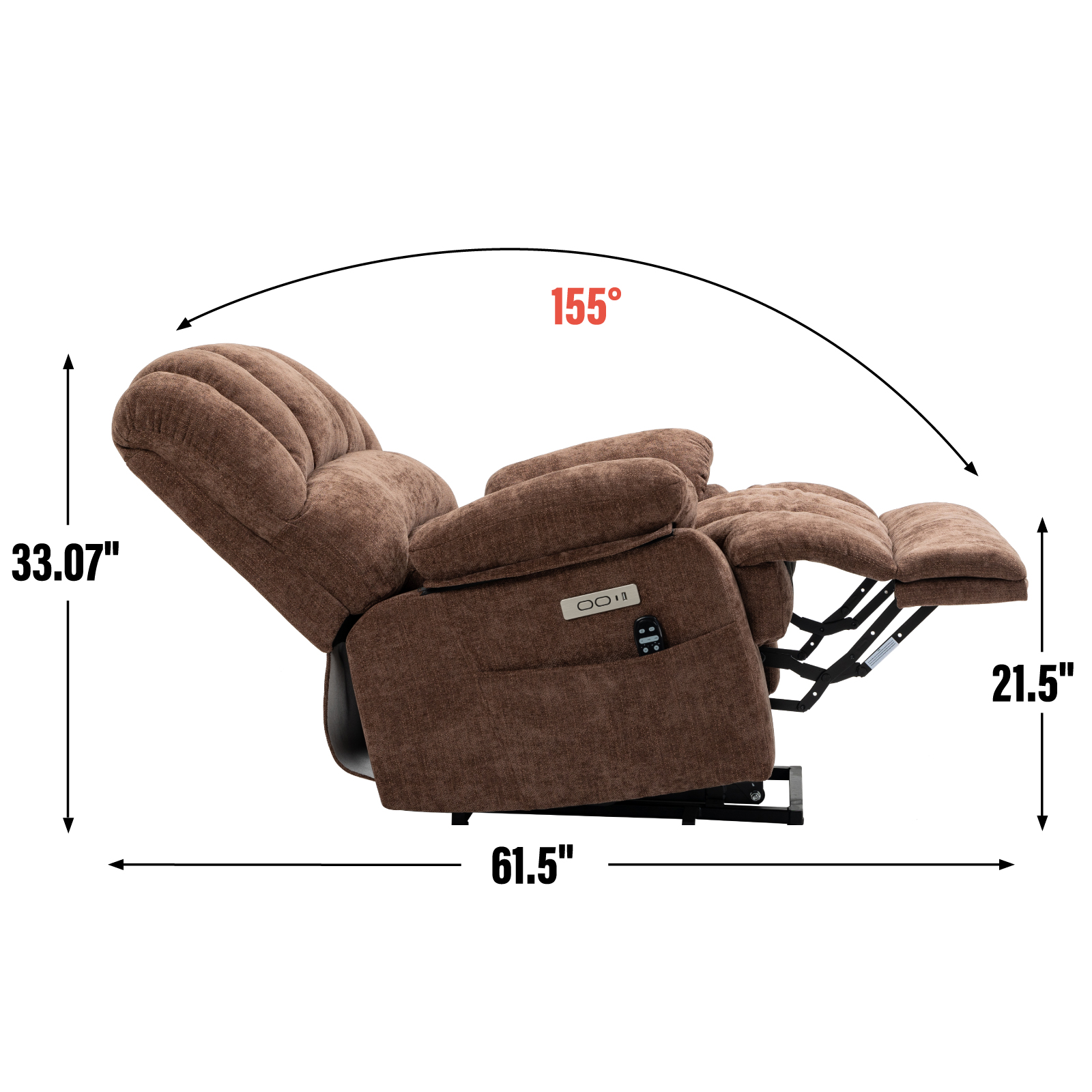 23" Seat Width and High Back Large Size Chenille Power Lift Recliner Chair with 8-Point Vibration Massage and Lumbar Heating, Brown/Beige/Blue