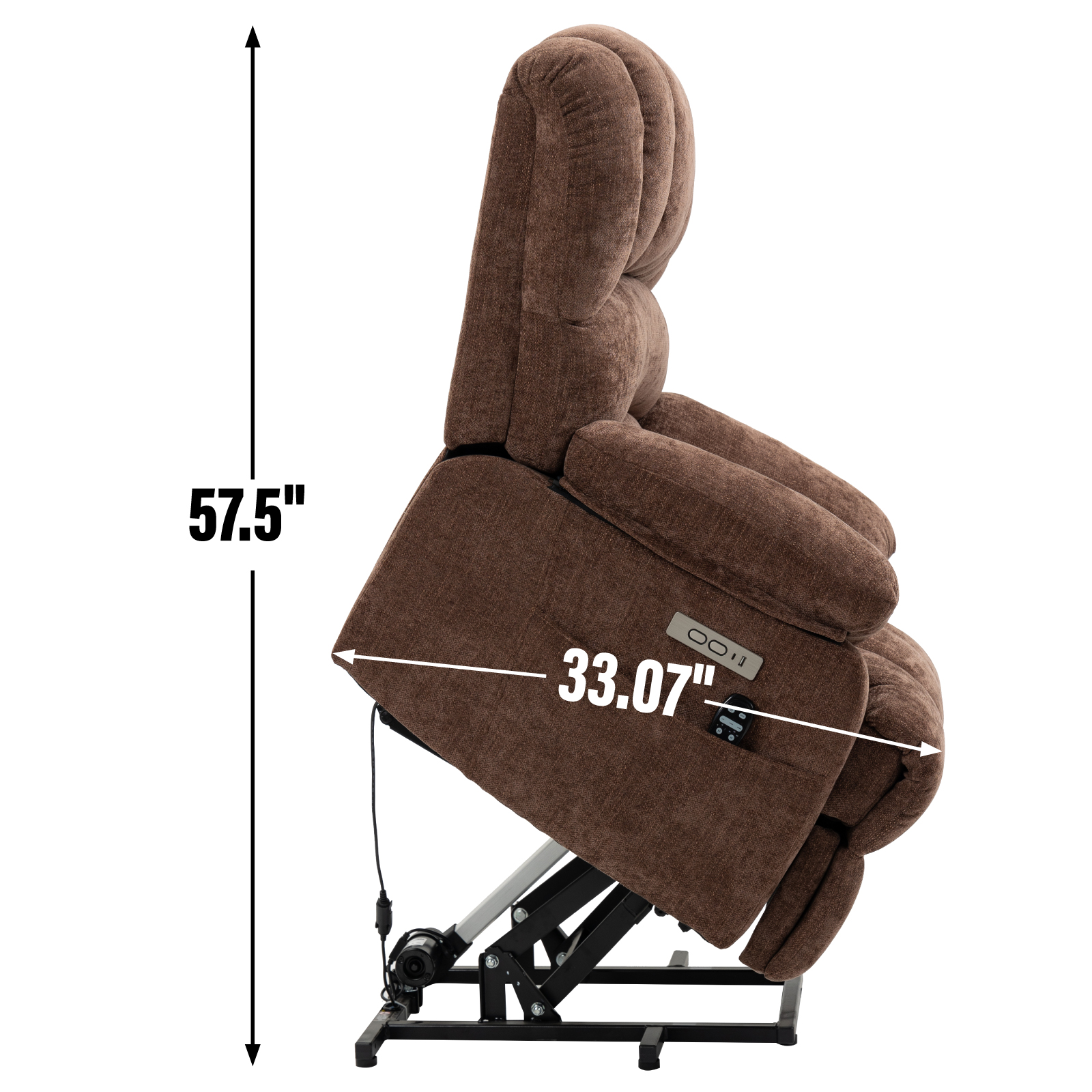 23" Seat Width and High Back Large Size Chenille Power Lift Recliner Chair with 8-Point Vibration Massage and Lumbar Heating, Brown/Beige/Blue