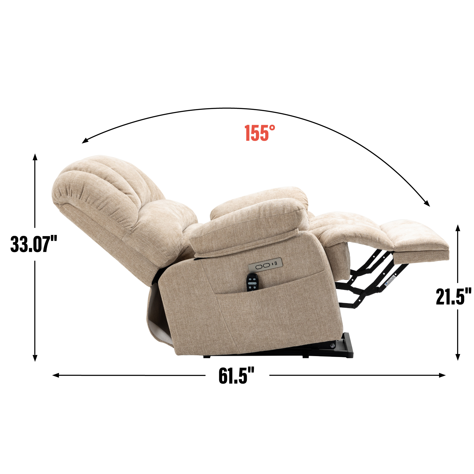 23" Seat Width and High Back Large Size Chenille Power Lift Recliner Chair with 8-Point Vibration Massage and Lumbar Heating, Brown/Beige/Blue